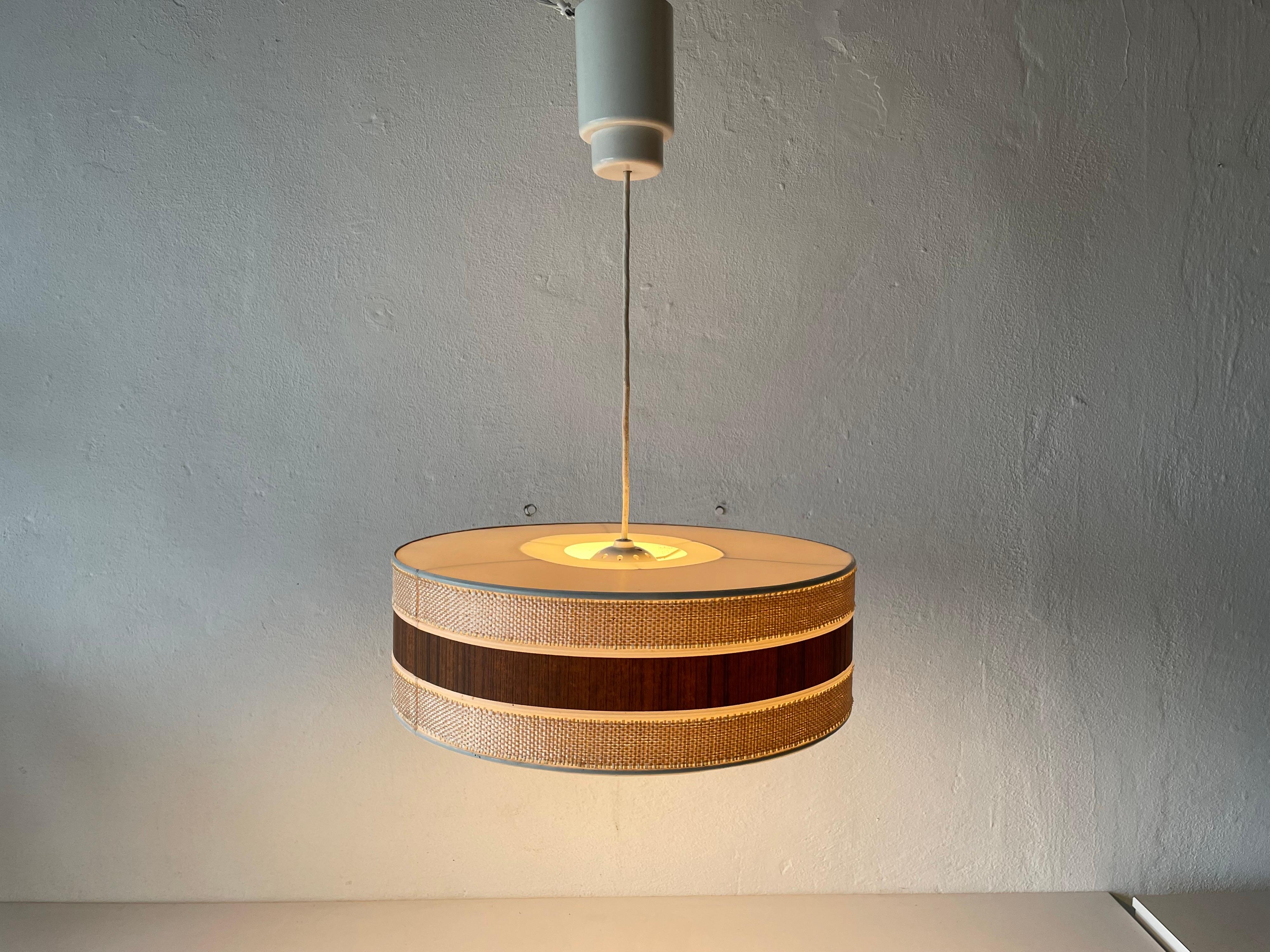 Rare Wooden and Fabric Mid-Century Pendant Lamp by Temde, 1960s Germany 4