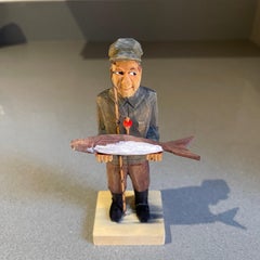 Rare Wooden Carving Human Sculptures A Fisher Man Antique Decorative Figurine