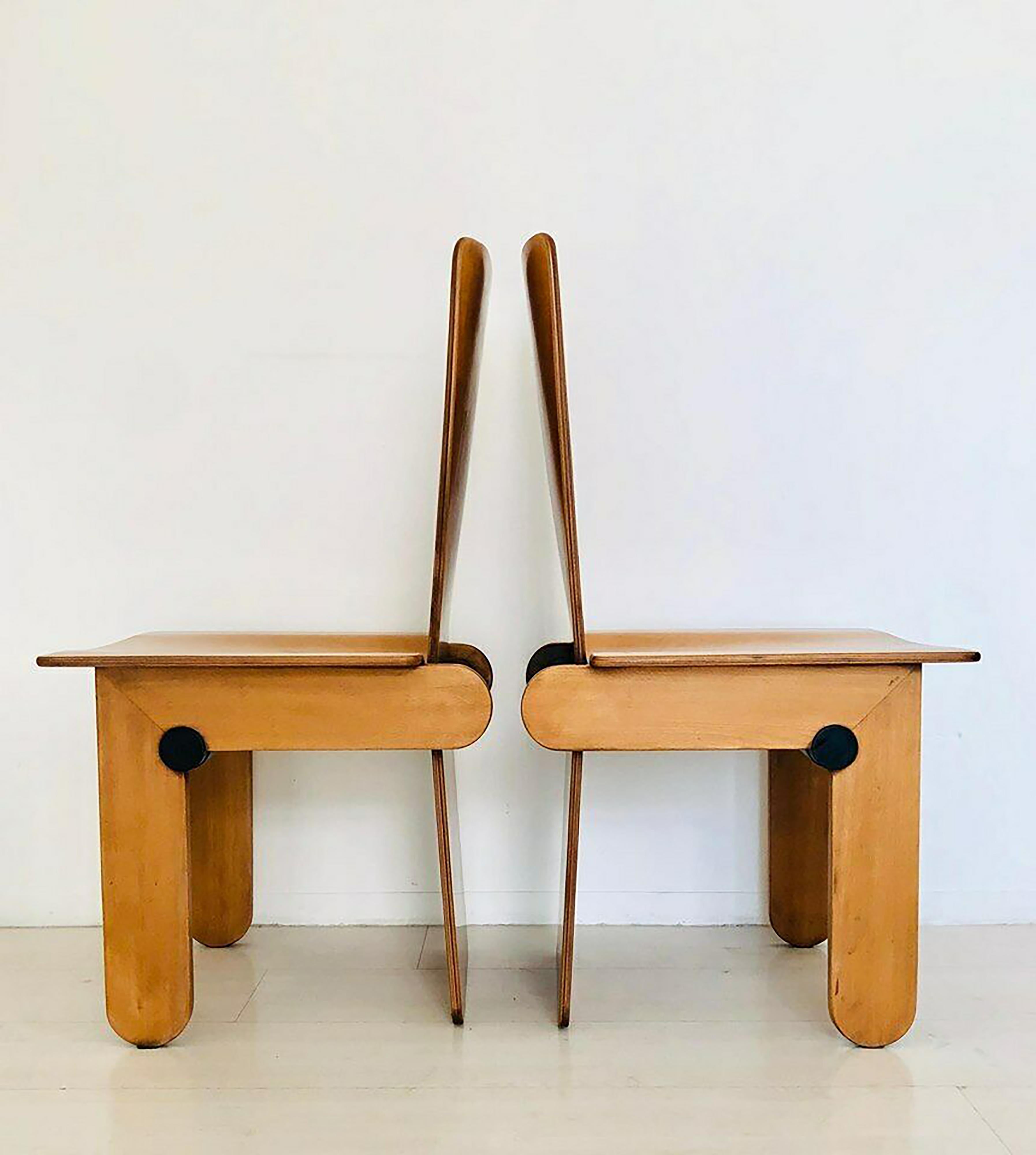Mid-Century Modern Rare Wooden Chairs, Set of 4, by Carlo Scarpa for Gavina, 1970s