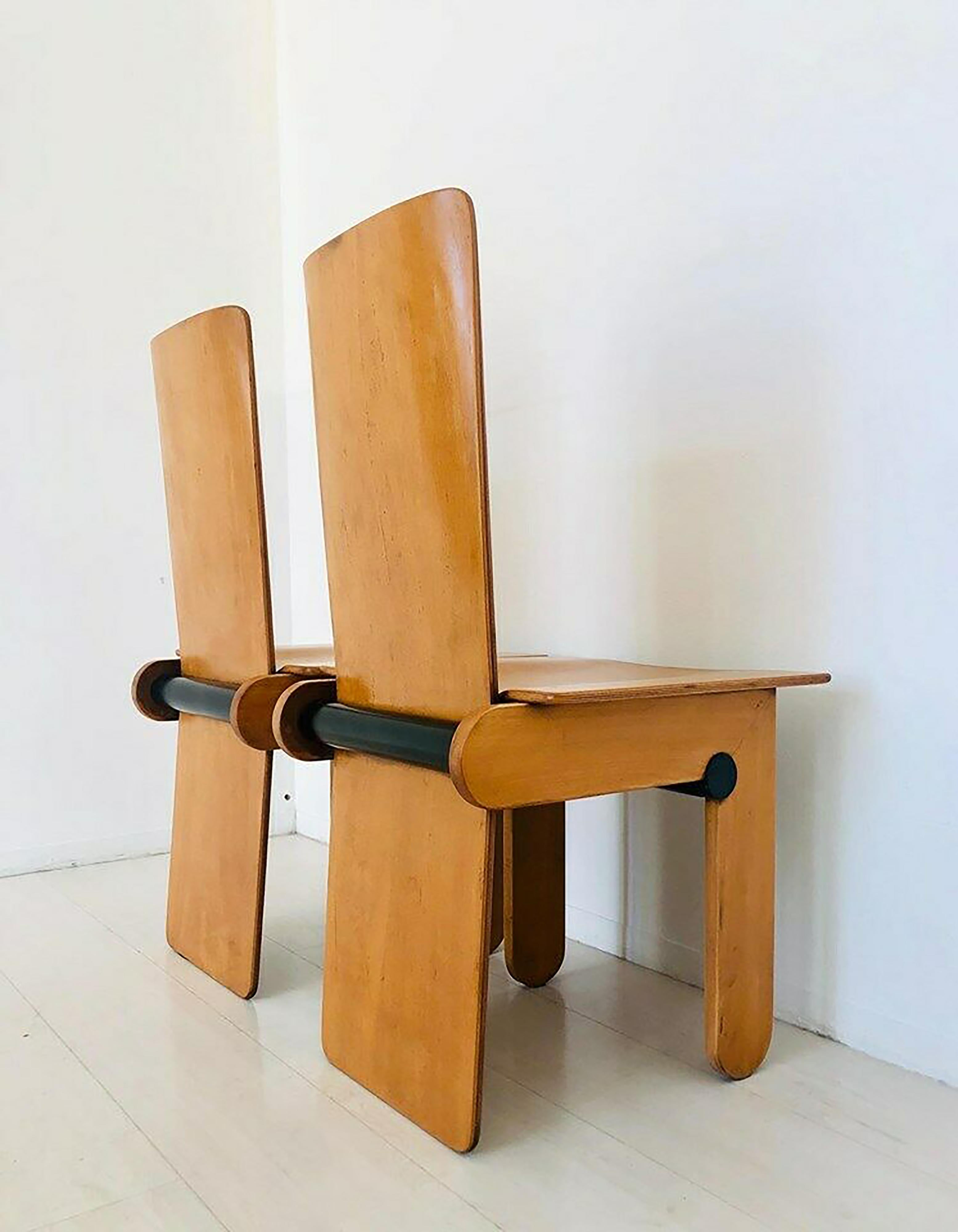 Italian Rare Wooden Chairs, Set of 4, by Carlo Scarpa for Gavina, 1970s