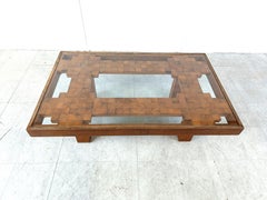 Rare wooden mosaic coffee table, 1960s