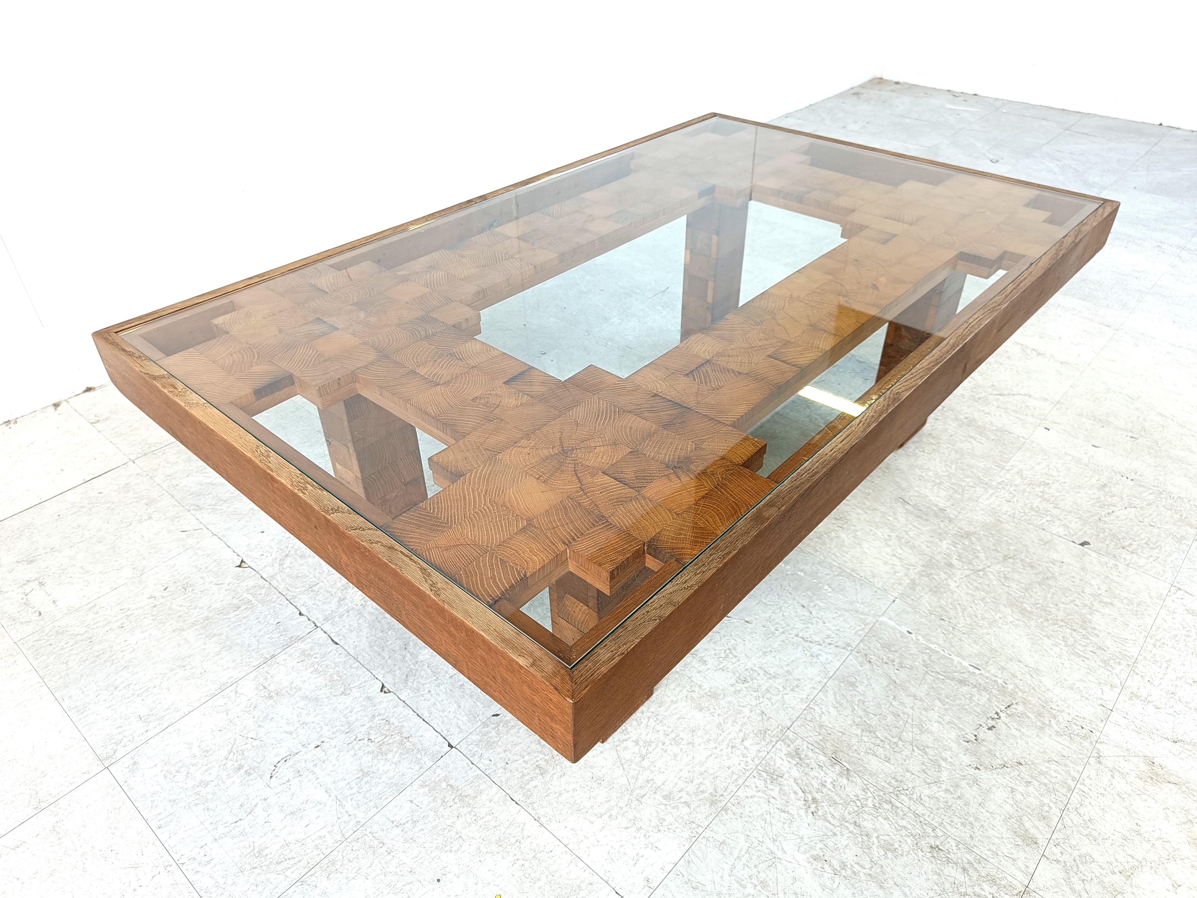Rare wooden mosaic coffee table, 1960s In Good Condition For Sale In HEVERLEE, BE