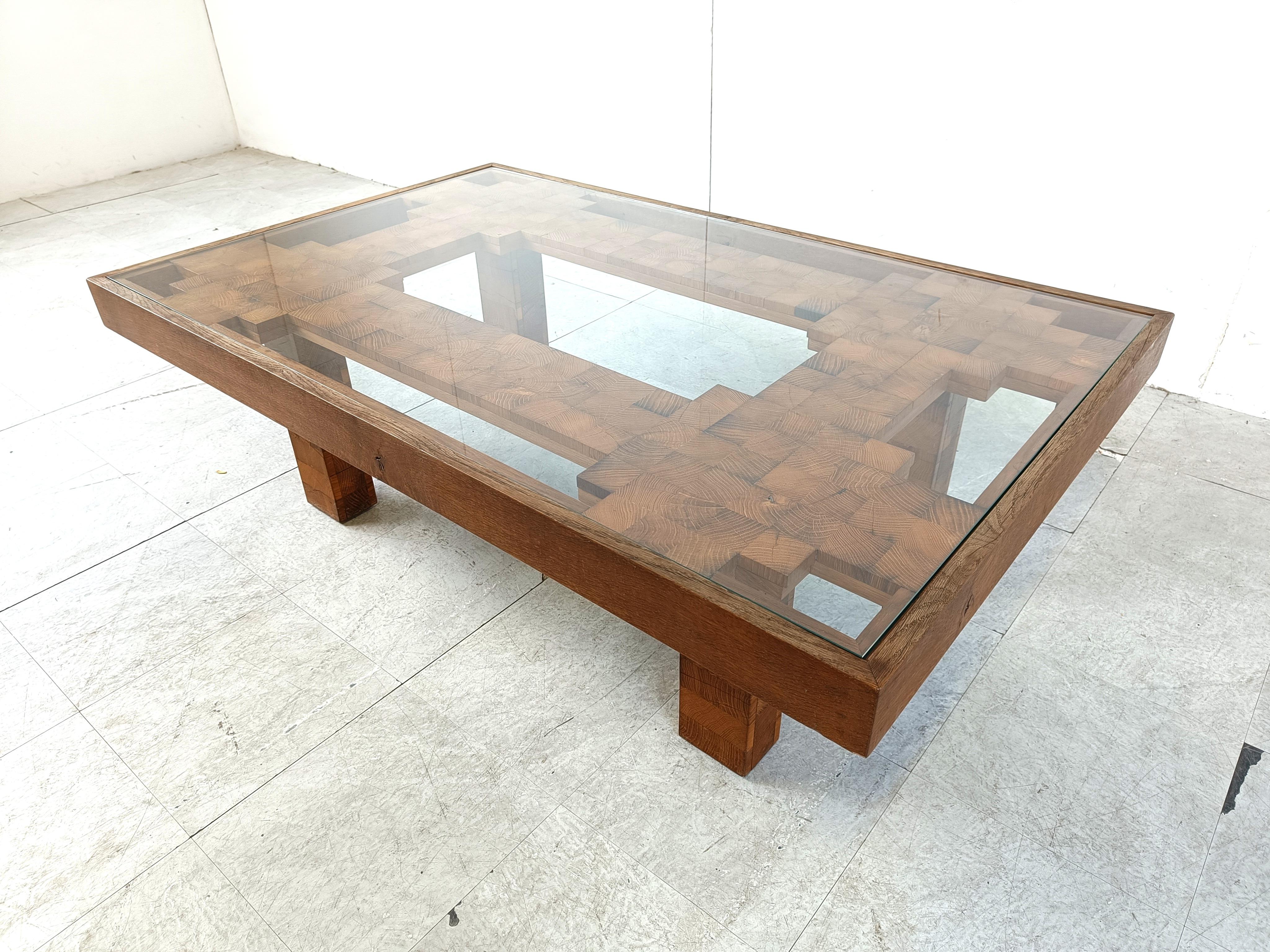 Mid-20th Century Rare wooden mosaic coffee table, 1960s For Sale