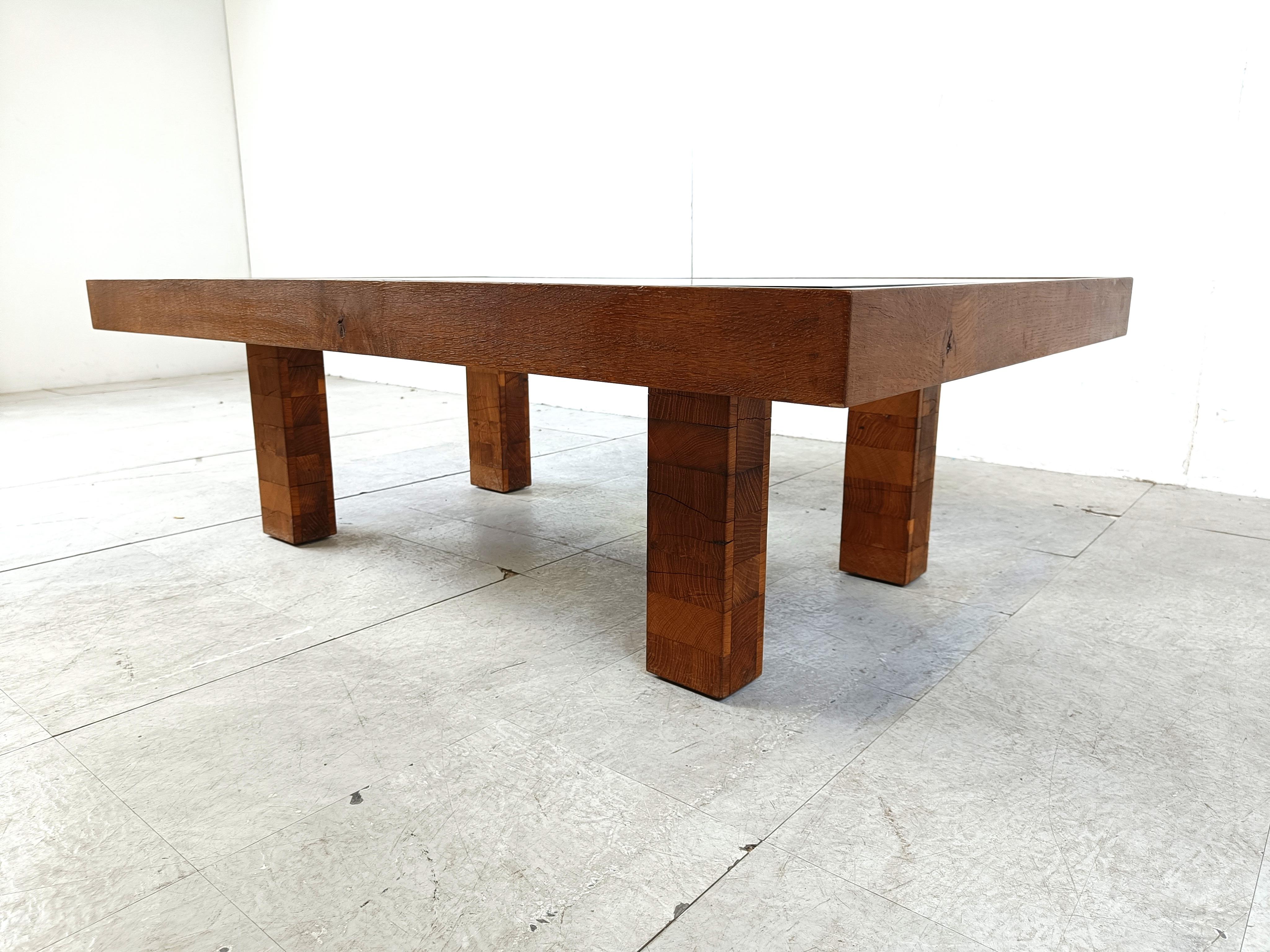 Glass Rare wooden mosaic coffee table, 1960s For Sale