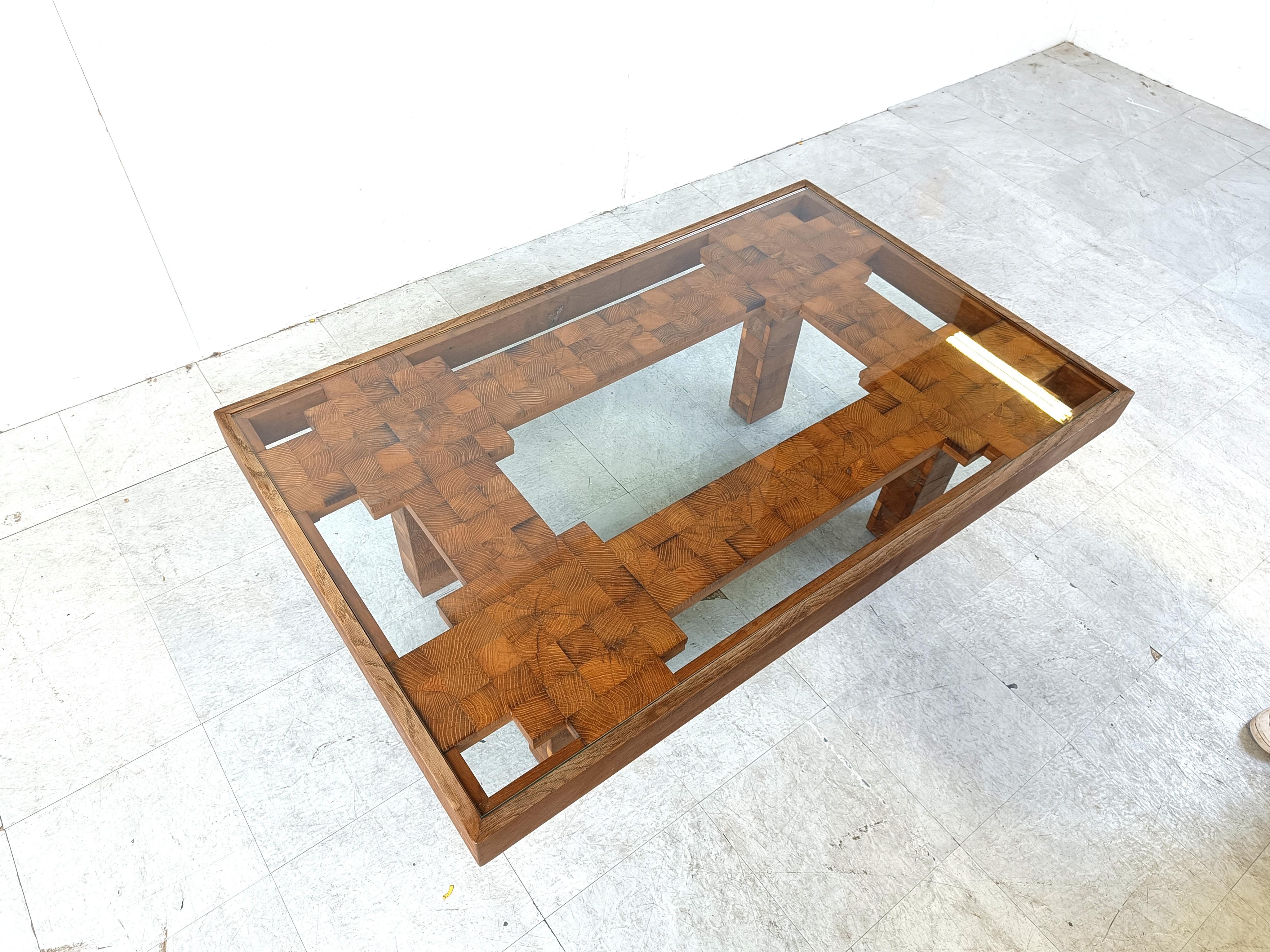 Rare wooden mosaic coffee table, 1960s For Sale 2