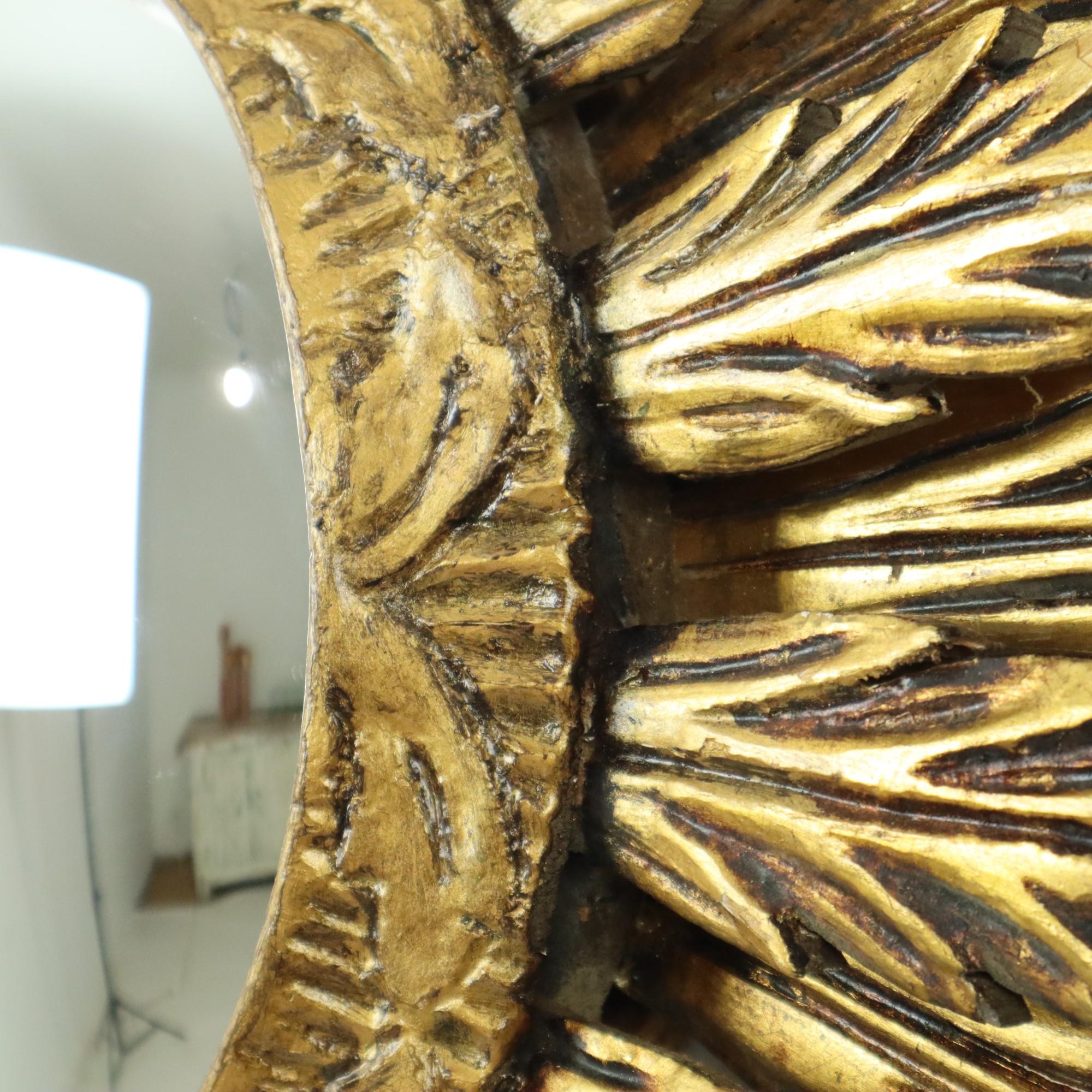 Rare Wooden Sun Mirror Sunburst XL Gold Convex 71cm 3