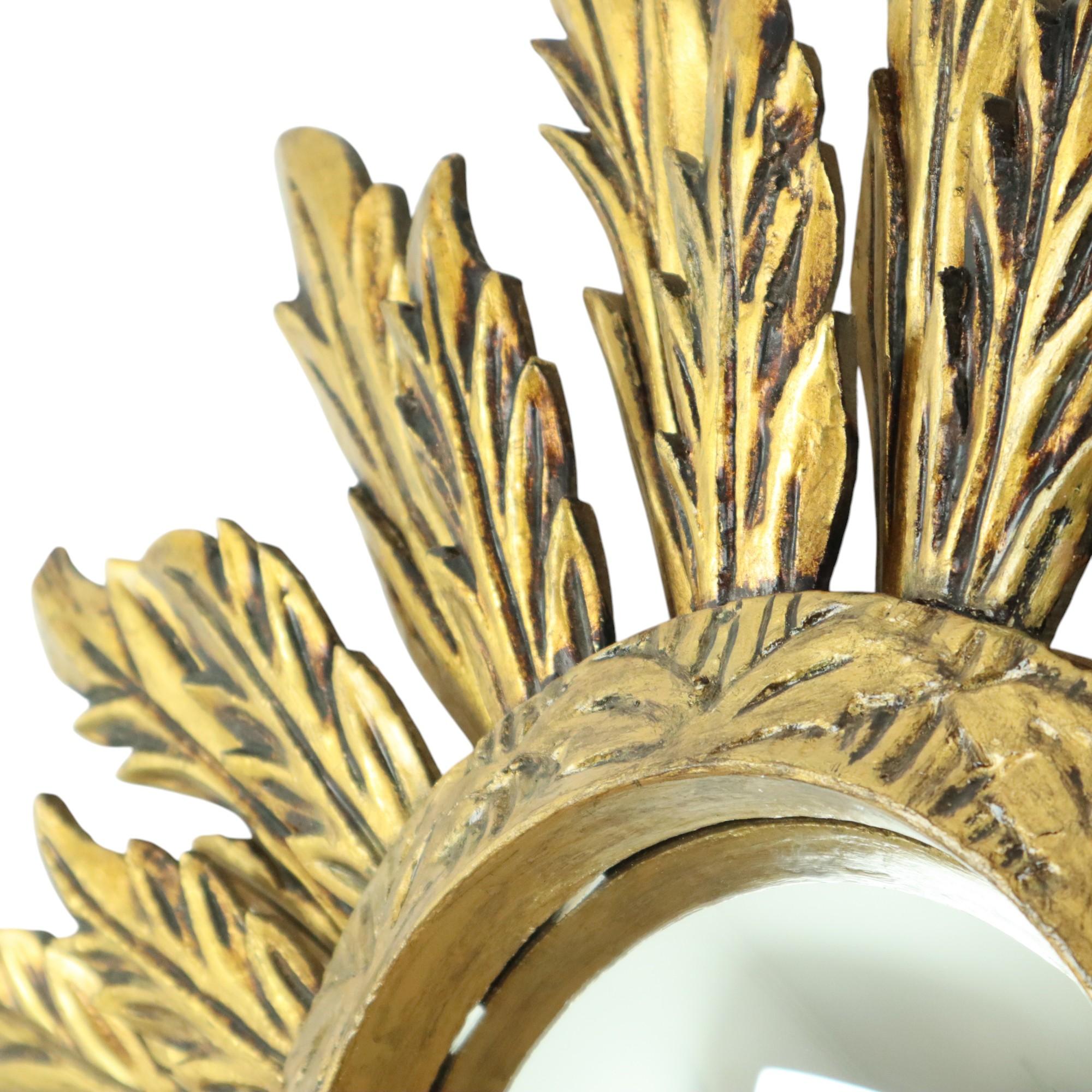 Rare Wooden Sun Mirror Sunburst XL Gold Convex 71cm 4
