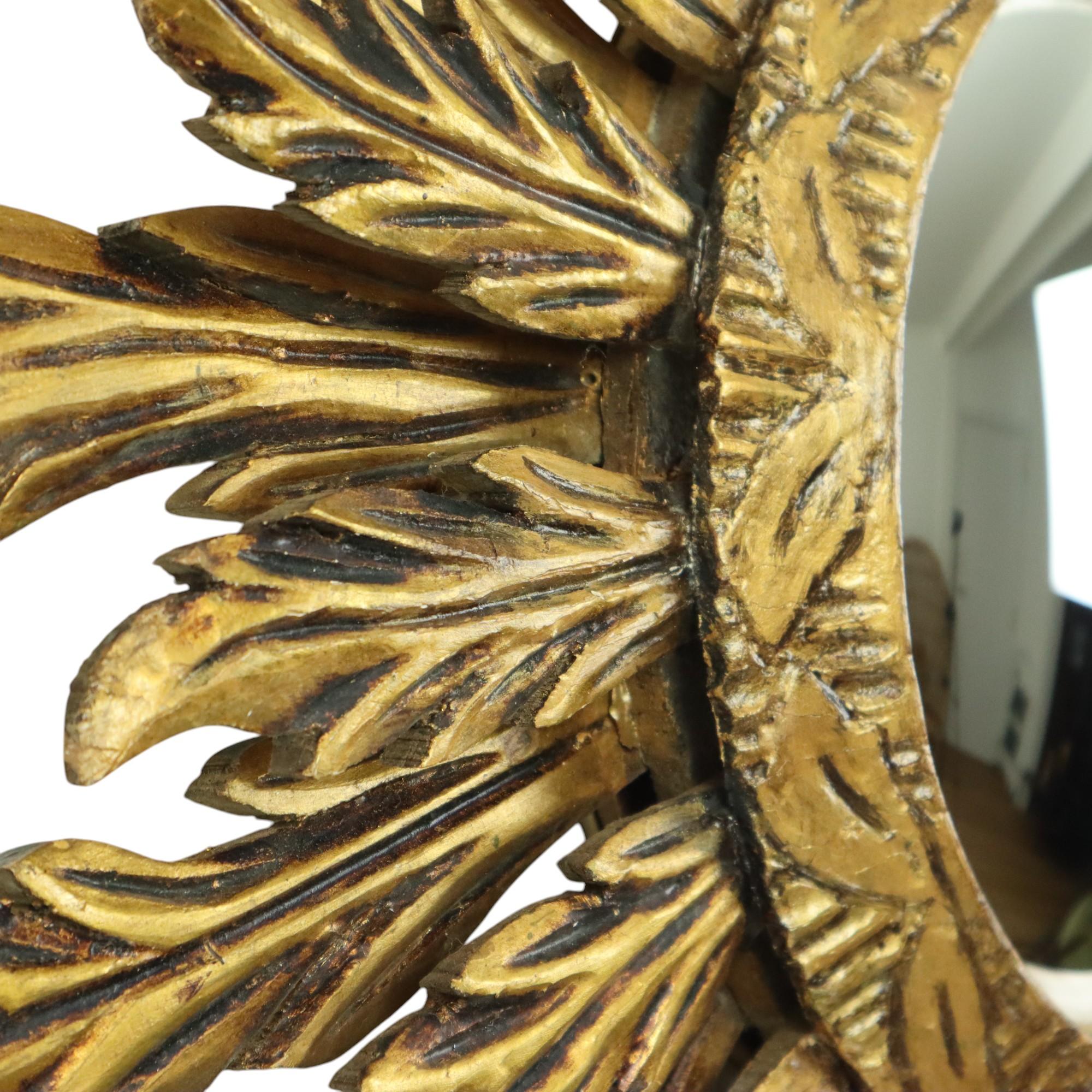 Rare Wooden Sun Mirror Sunburst XL Gold Convex 71cm 9