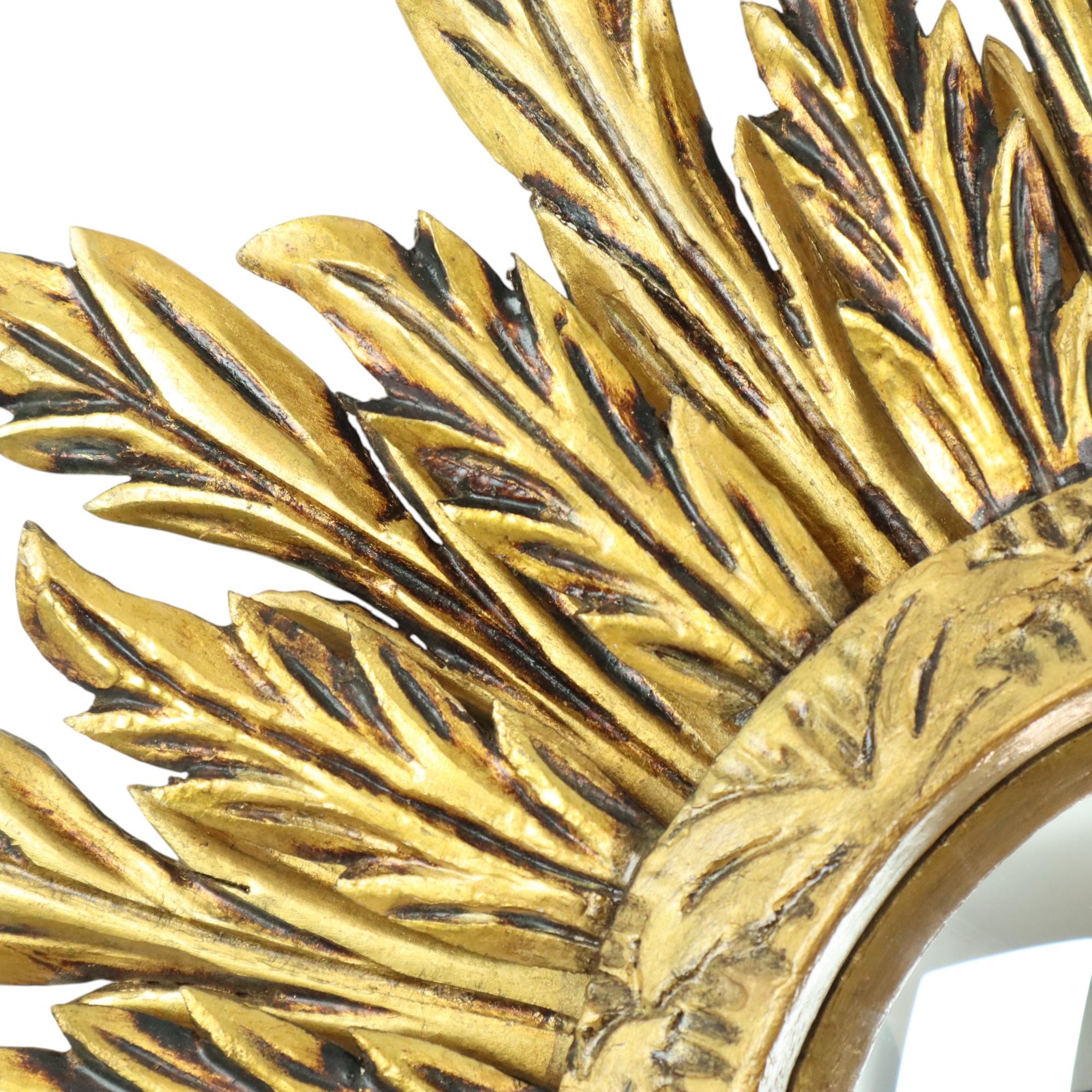 Rare Wooden Sun Mirror Sunburst XL Gold Convex 71cm 10