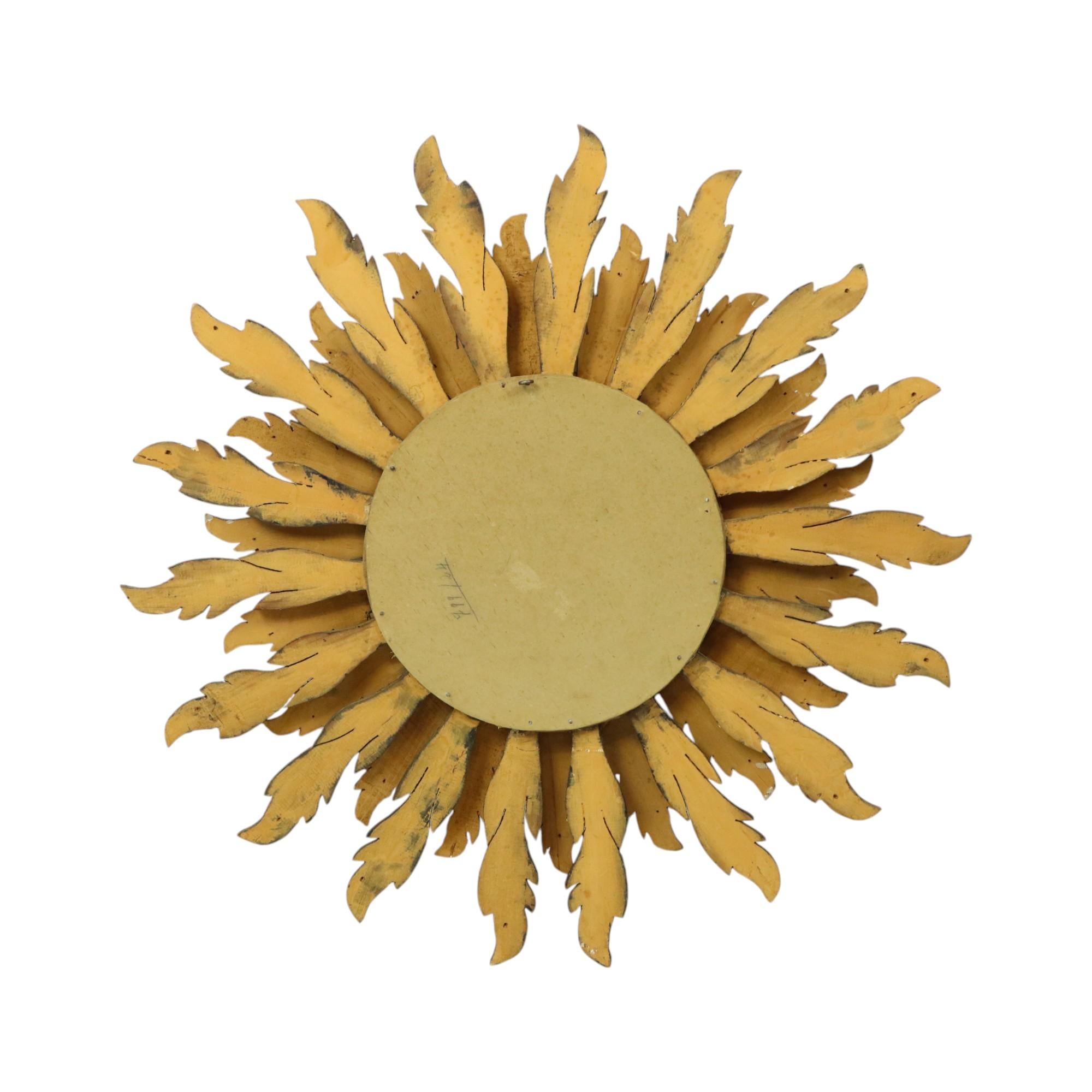 Rare Wooden Sun Mirror Sunburst XL Gold Convex 71cm 11