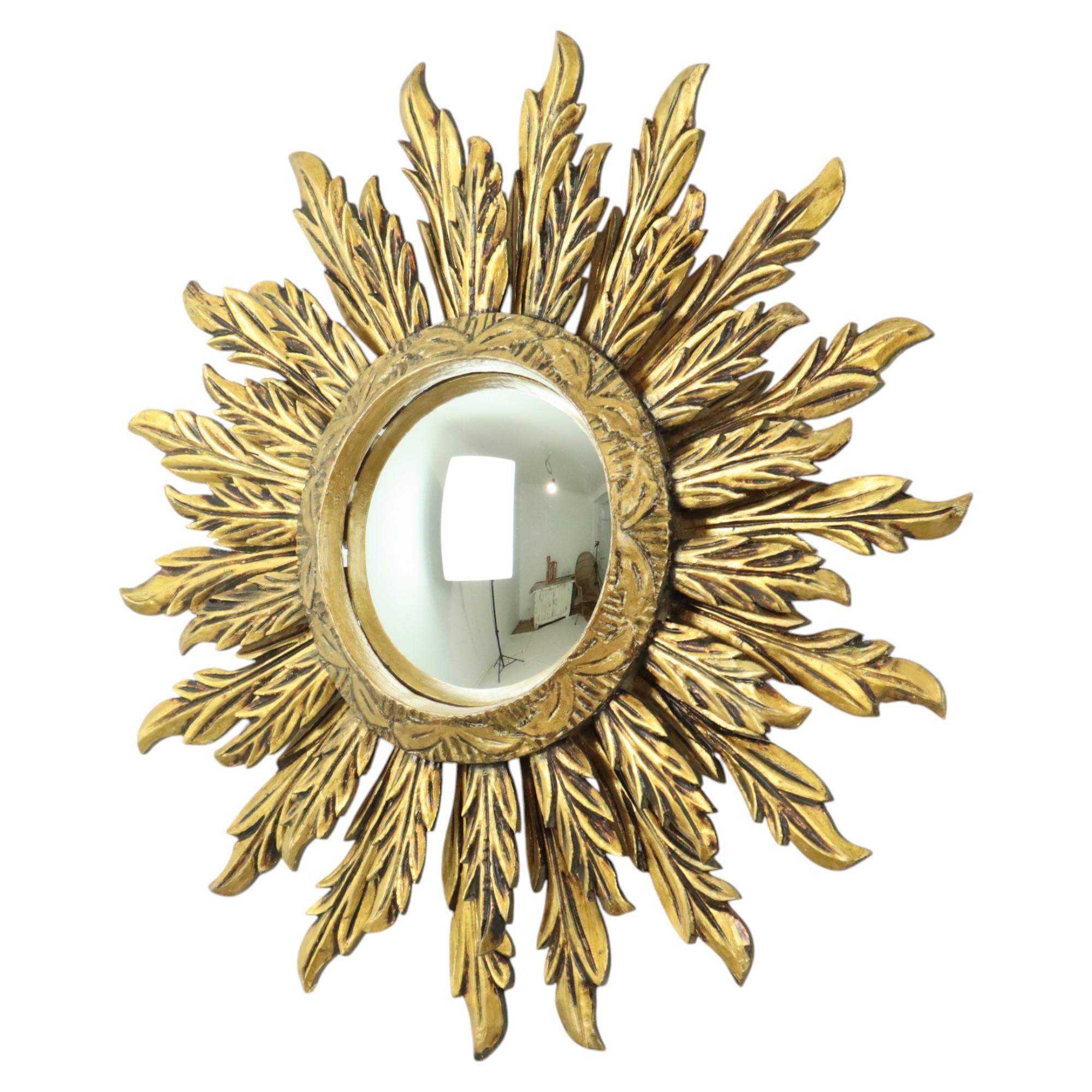 Rare Wooden Sun Mirror Sunburst XL Gold Convex 71cm 1