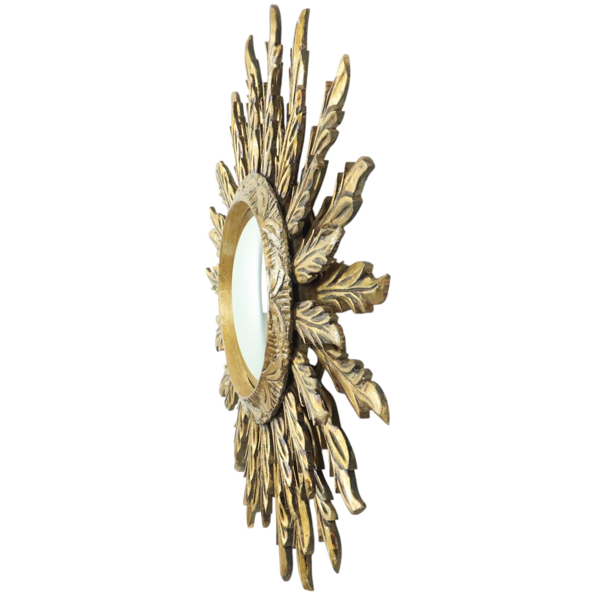 Rare Wooden Sun Mirror Sunburst XL Gold Convex 71cm 2