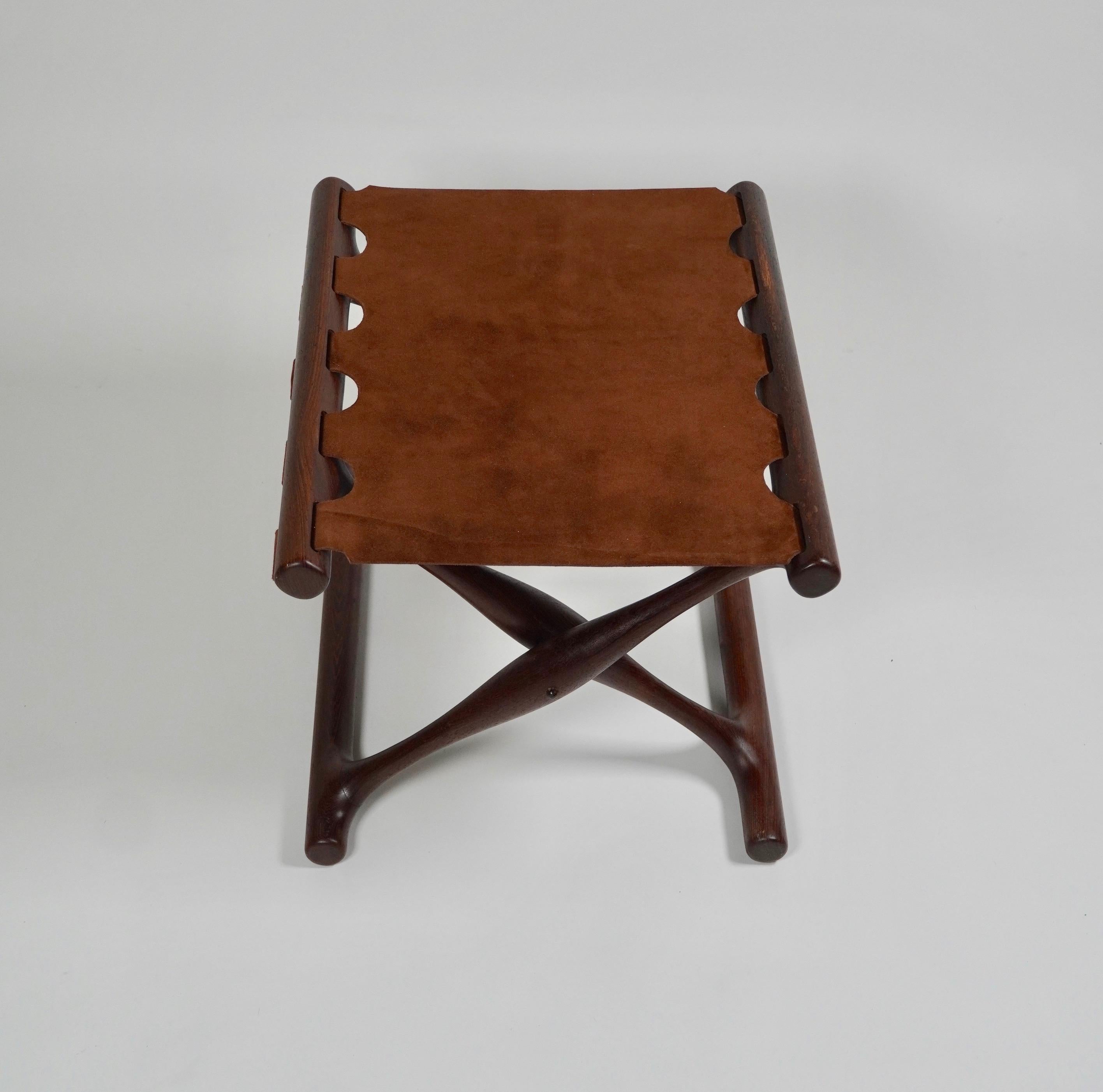 Danish Rare Woods African Wenge and Suede Poul Hundevad Folding Stool PH43 of Denmark