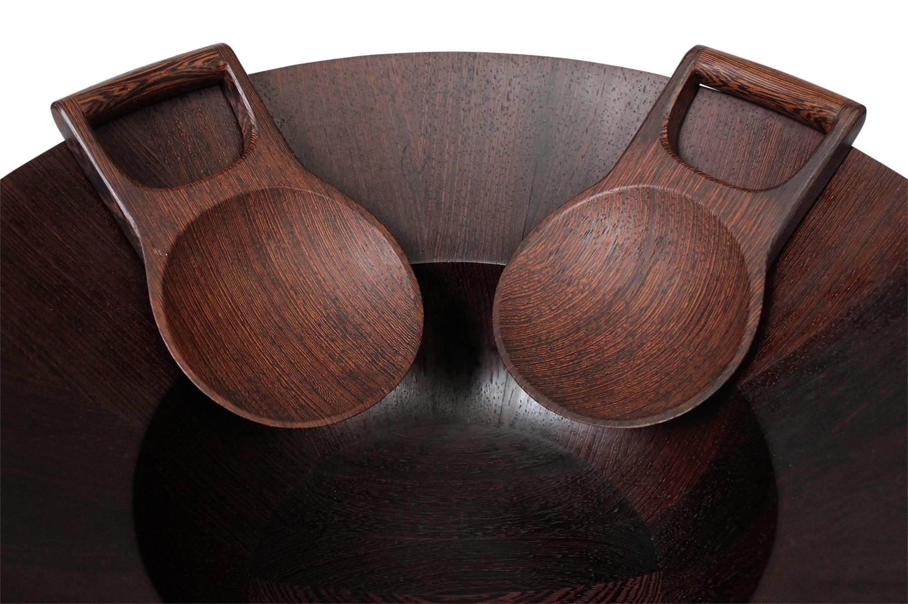 Mid-20th Century Rare Woods Bowl and Tongs by Dansk
