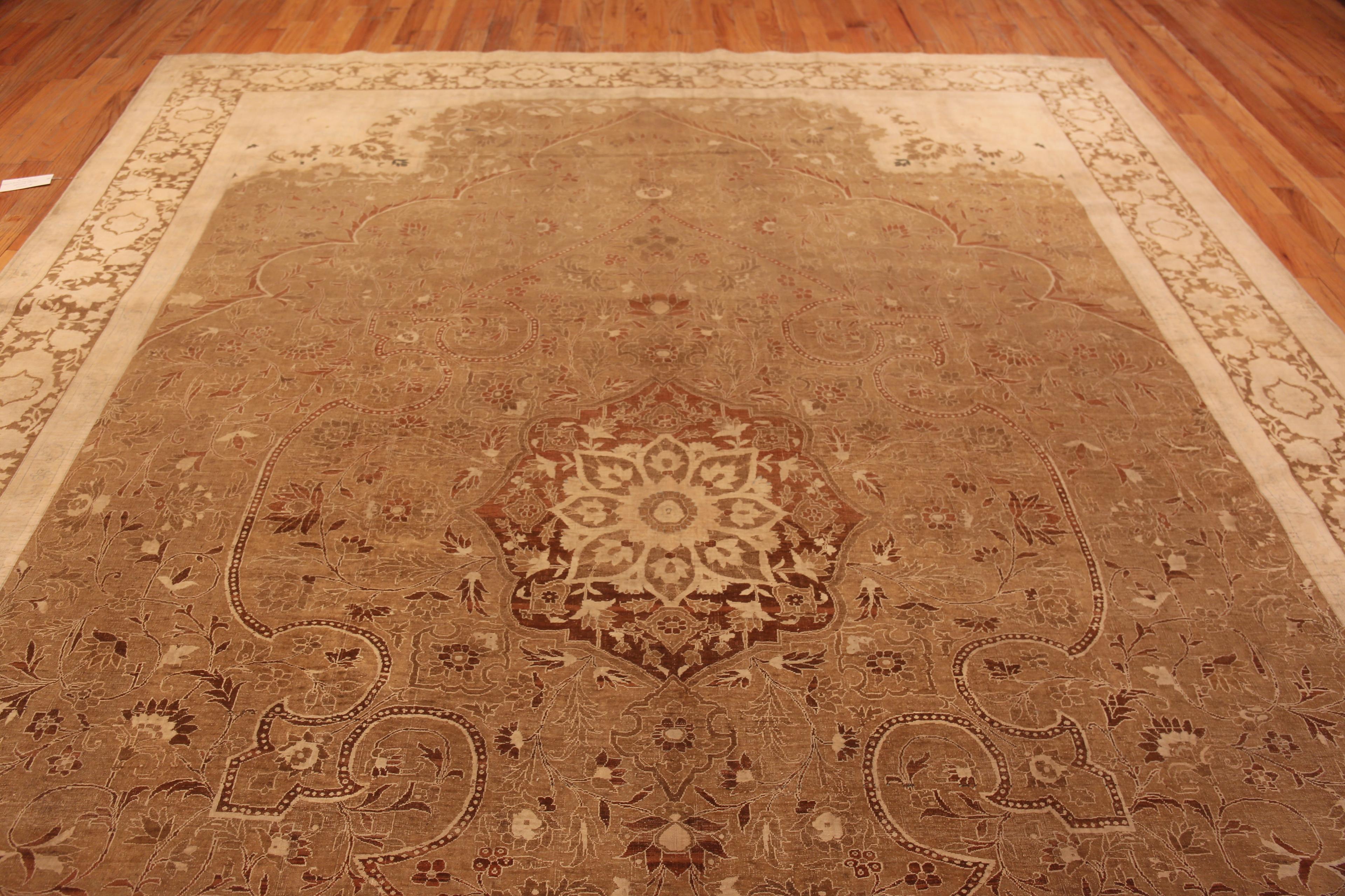 A Truly Remarkable Rare And Beautiful Soft Color Wool and Cotton Pile Fine Weave Antique Persian Tabriz Rug, Country Of Origin / Rug Type: Antique Persian Rug, Circa Date: Late 19th Century 