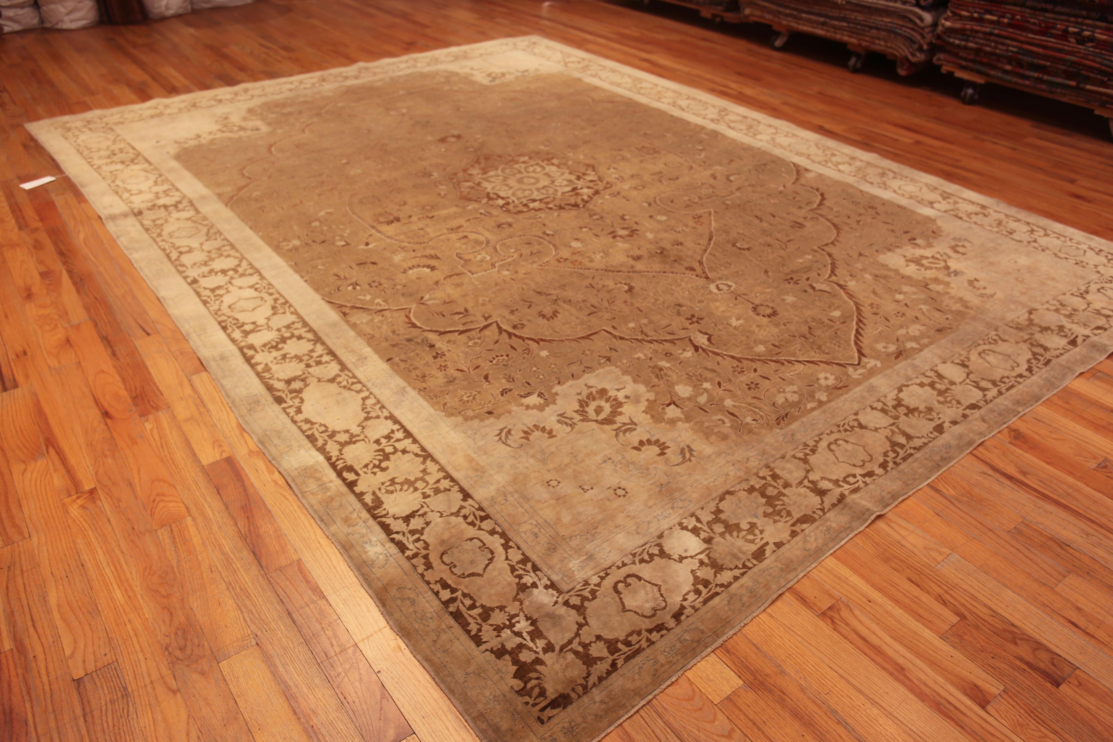 Hand-Knotted Rare Wool and Cotton Pile Fine Weave Antique Persian Tabriz Rug 10'9