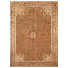 Rare Wool and Cotton Pile Fine Weave Antique Persian Tabriz Rug 10'9" x 14'5"