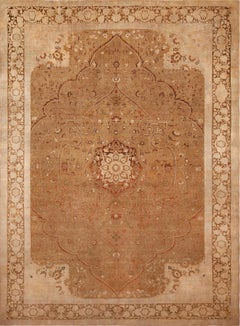 Seltener antiker persischer Täbris-Teppich aus Wolle und Baumwolle mit feinem Gewebe 10'9" x 14'5"