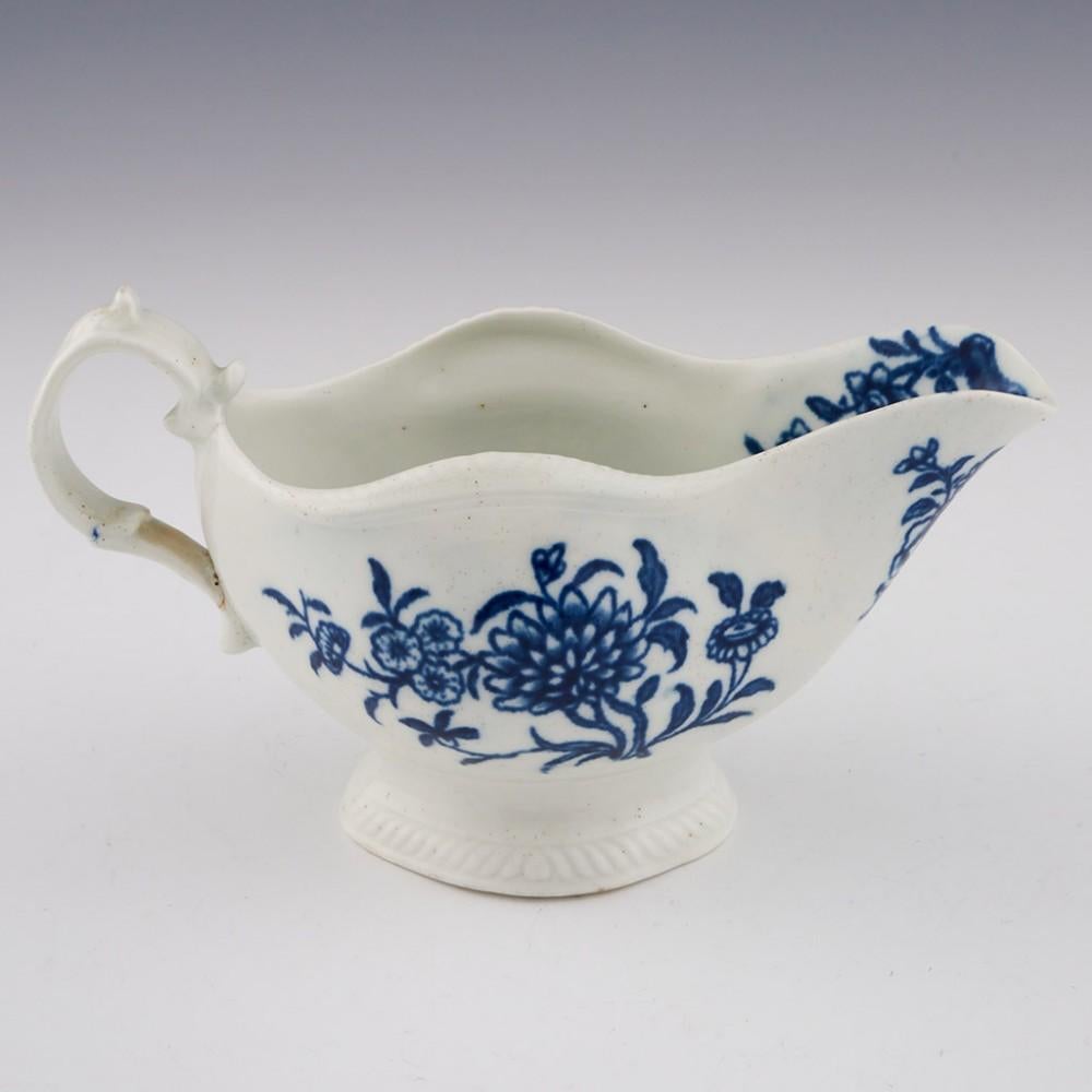 George III Rare Worcester Porcelain Sauce Boat with Early Flowering Plants Pattern, c1762 For Sale