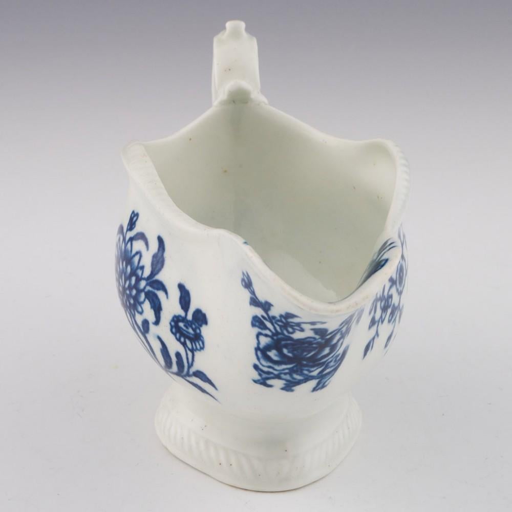 English Rare Worcester Porcelain Sauce Boat with Early Flowering Plants Pattern, c1762 For Sale