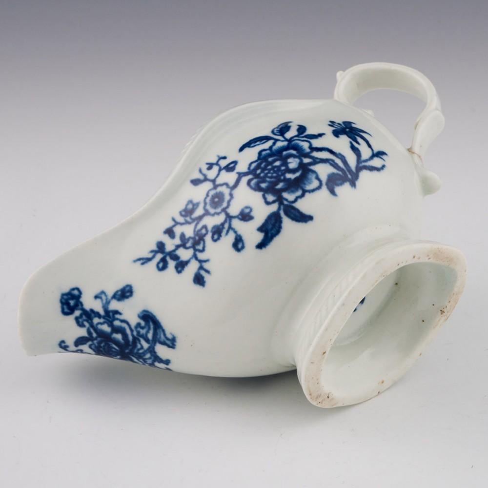 18th Century Rare Worcester Porcelain Sauce Boat with Early Flowering Plants Pattern, c1762
