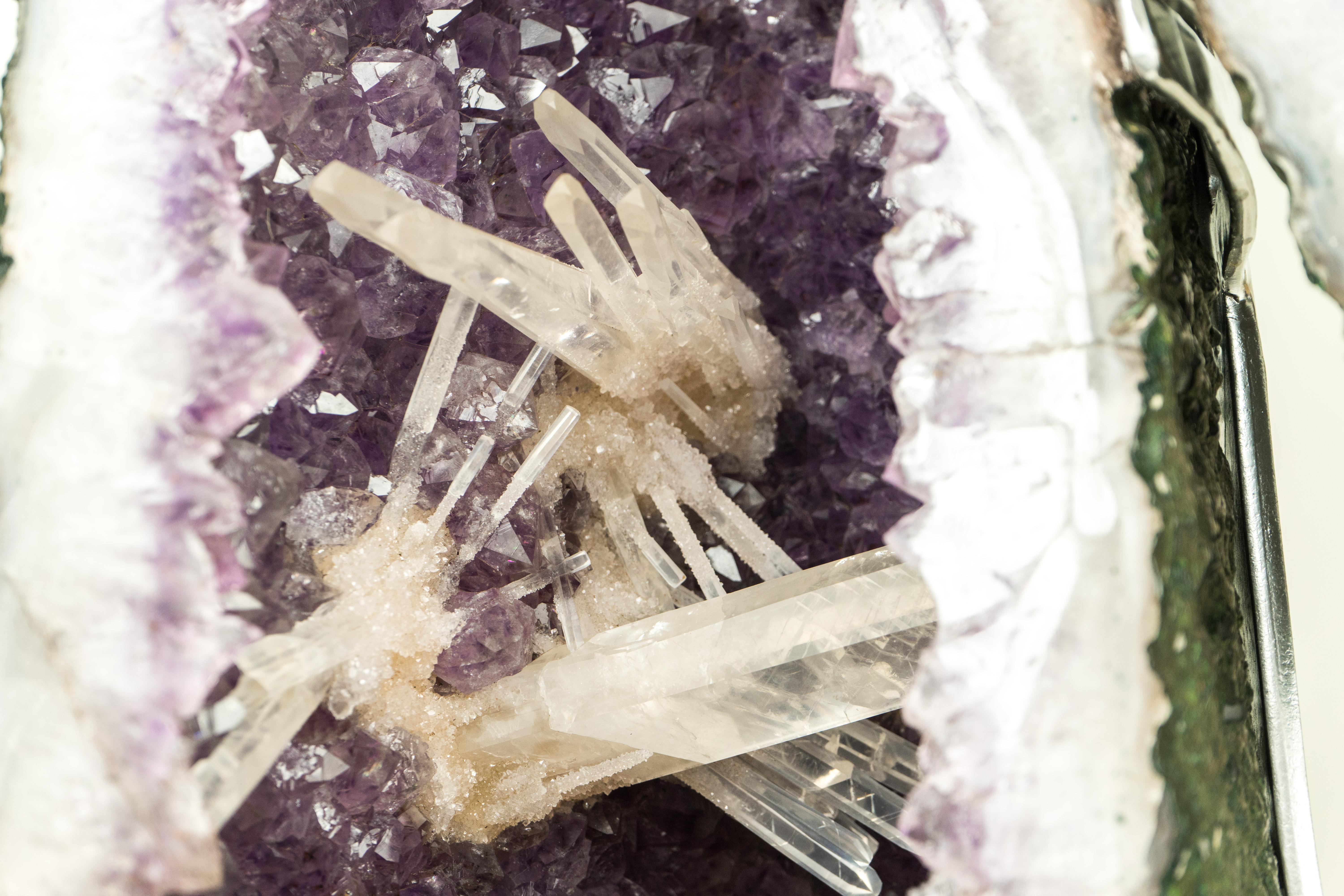 Rare, World-Class Calcite in Intact Amethyst Geode, A Natural Masterpiece For Sale 3