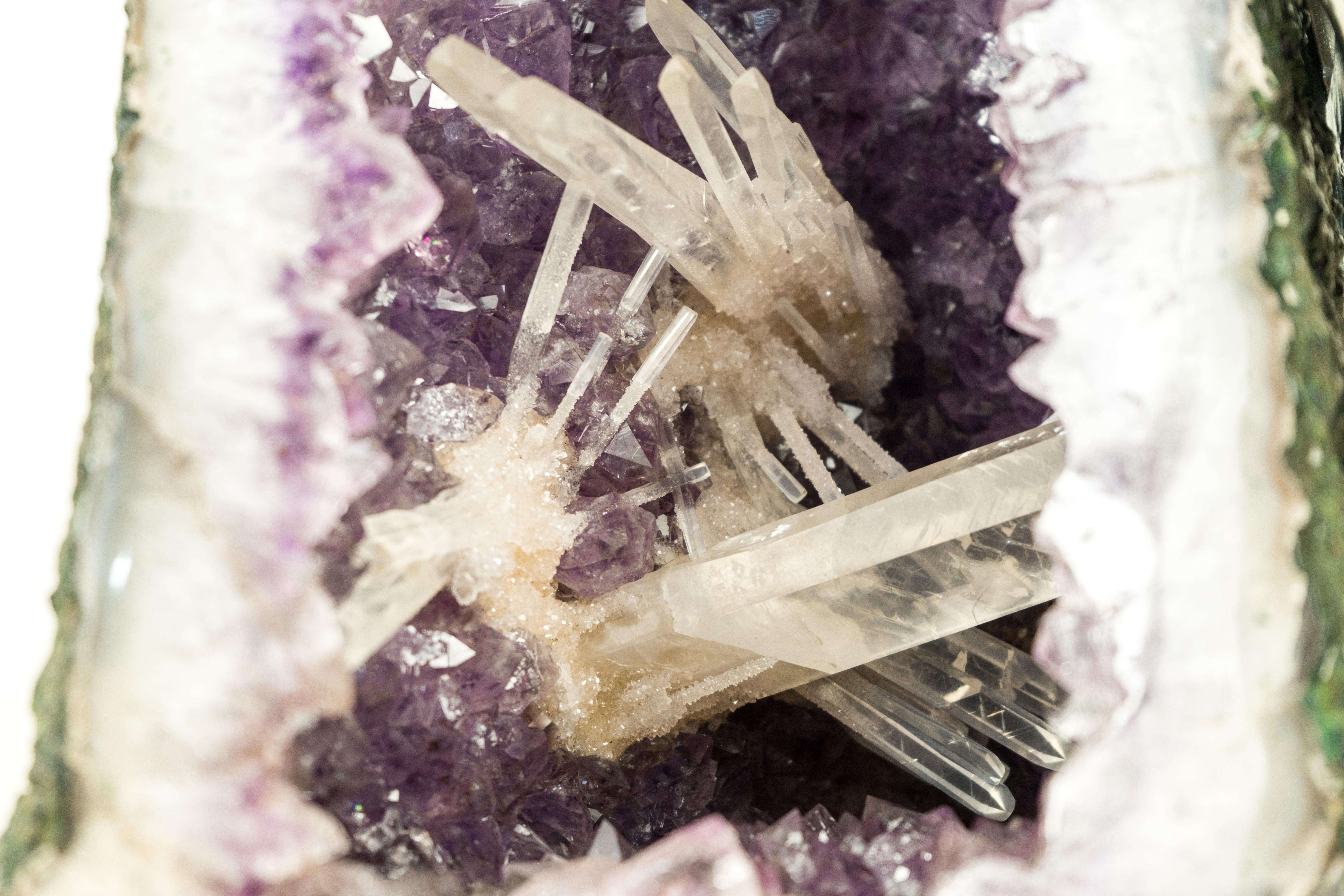 Rare, World-Class Calcite in Intact Amethyst Geode, A Natural Masterpiece For Sale 4