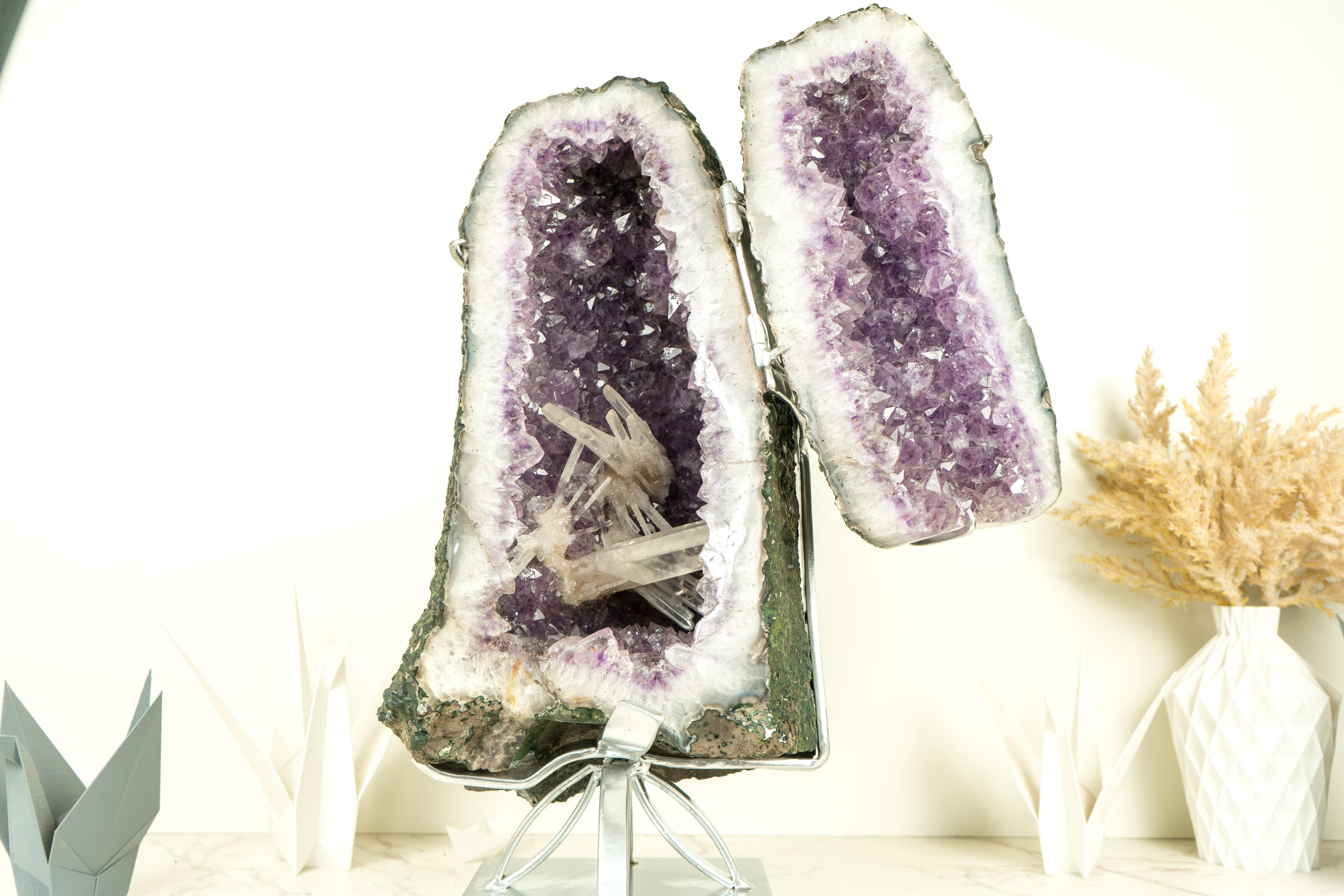 Rare, World-Class Calcite in Intact Amethyst Geode, A Natural Masterpiece For Sale 8