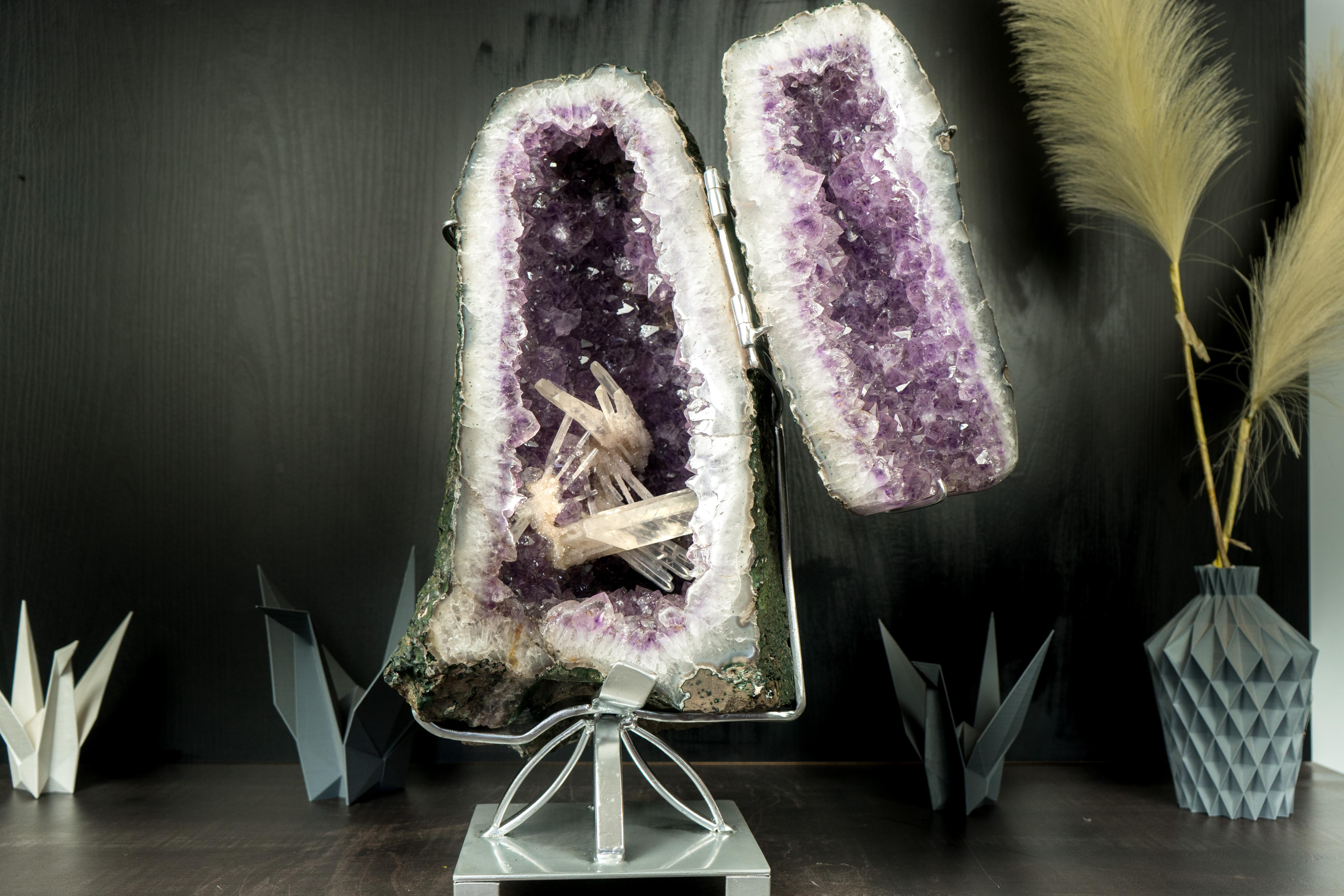 In a world where Amethyst Geodes are quite common, this geode stands out as being far from ordinary. The calcite is gallery-worthy, showing beautiful aesthetics and an intact nature. This specimen stands out and will become the celebrated piece in