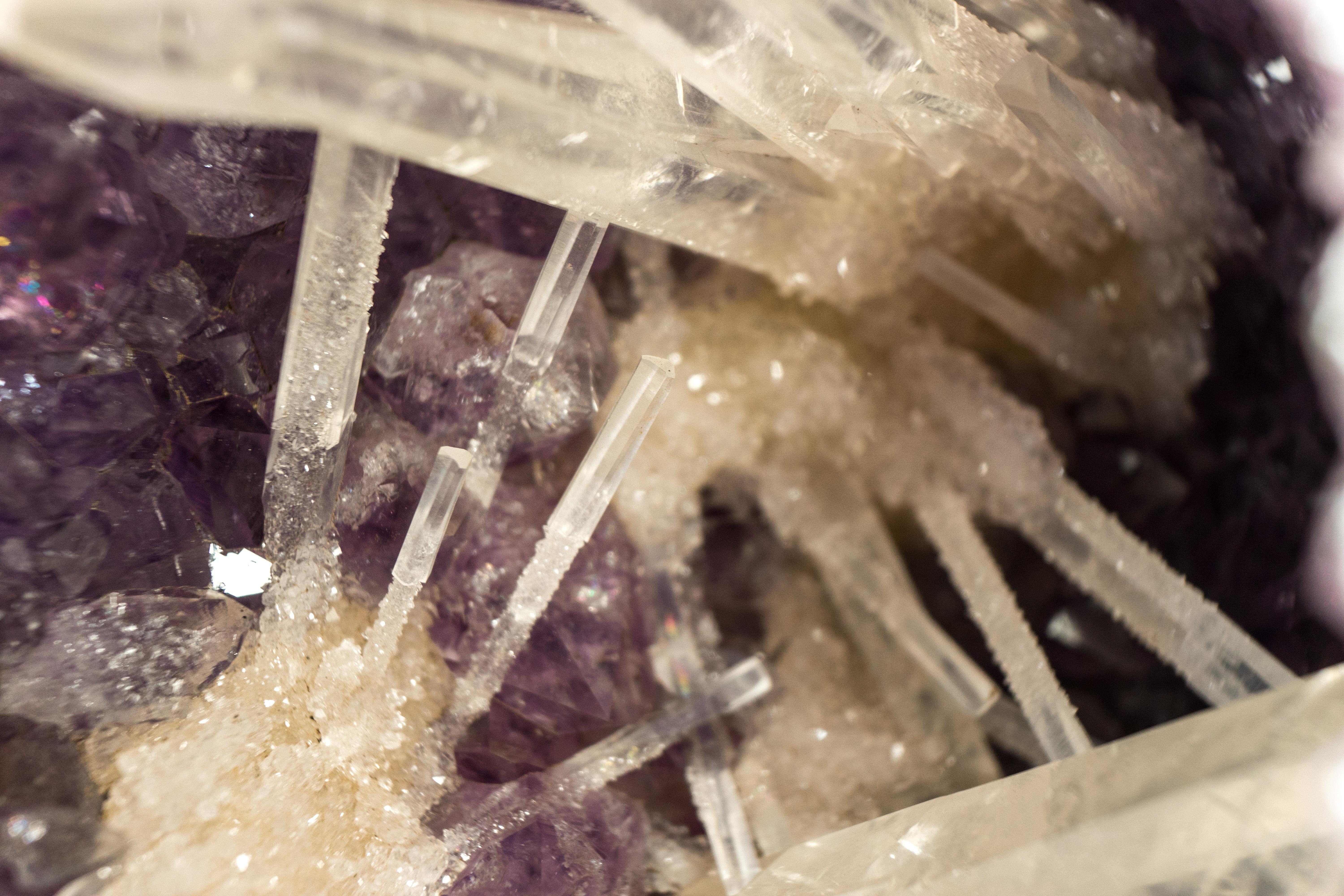 Brazilian Rare, World-Class Calcite in Intact Amethyst Geode, A Natural Masterpiece For Sale