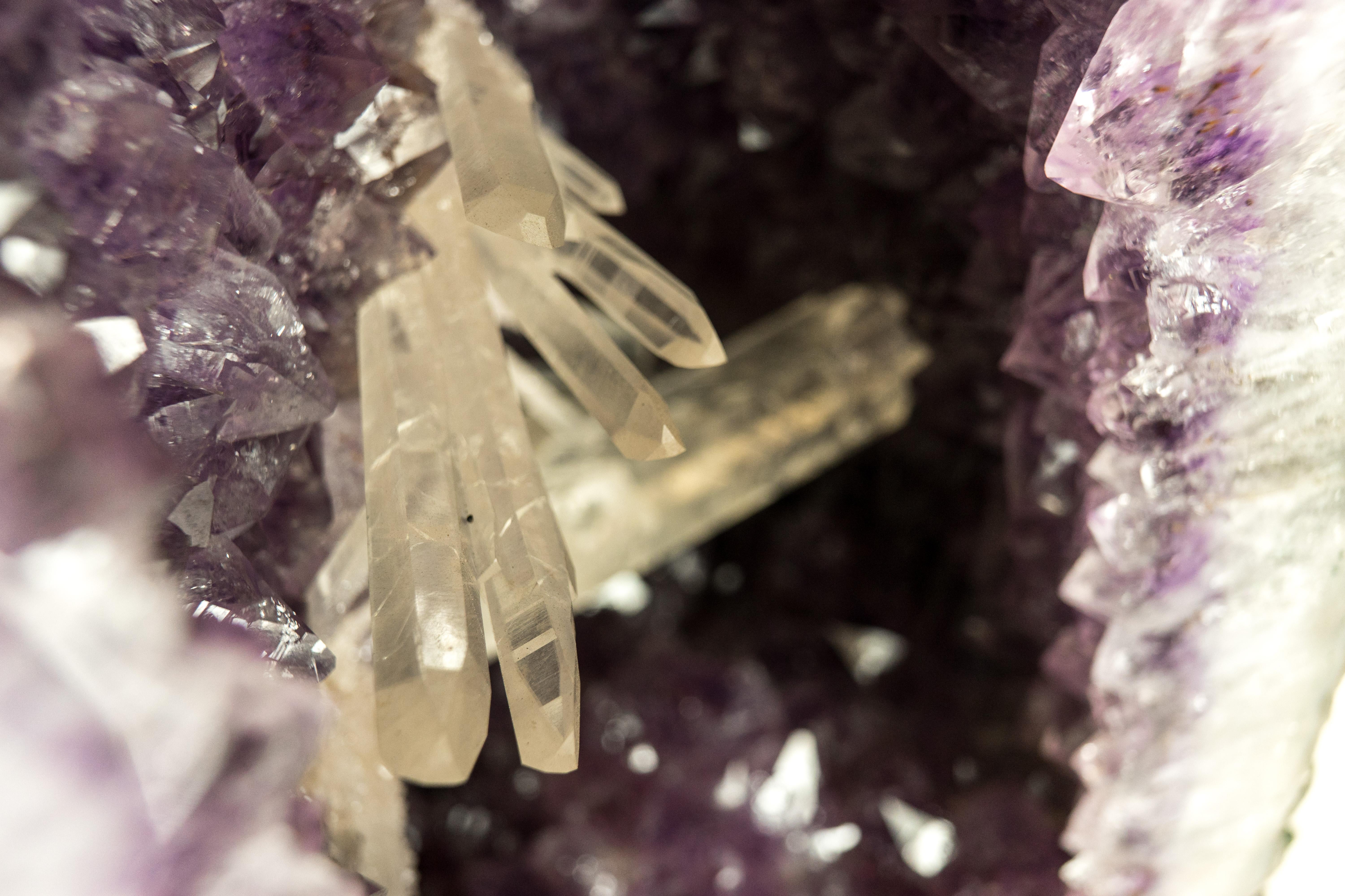 Contemporary Rare, World-Class Calcite in Intact Amethyst Geode, A Natural Masterpiece For Sale