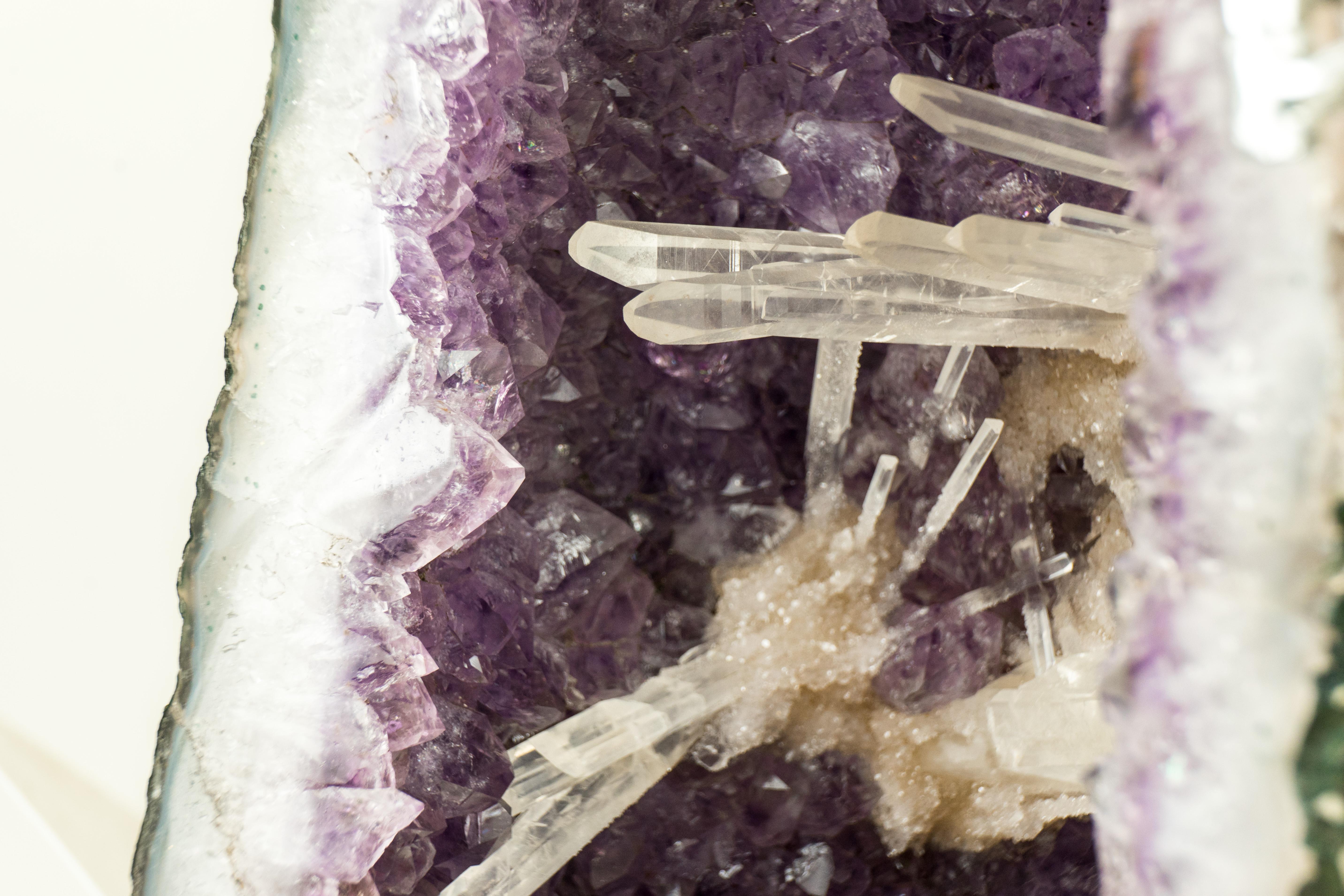 Rare, World-Class Calcite in Intact Amethyst Geode, A Natural Masterpiece For Sale 1