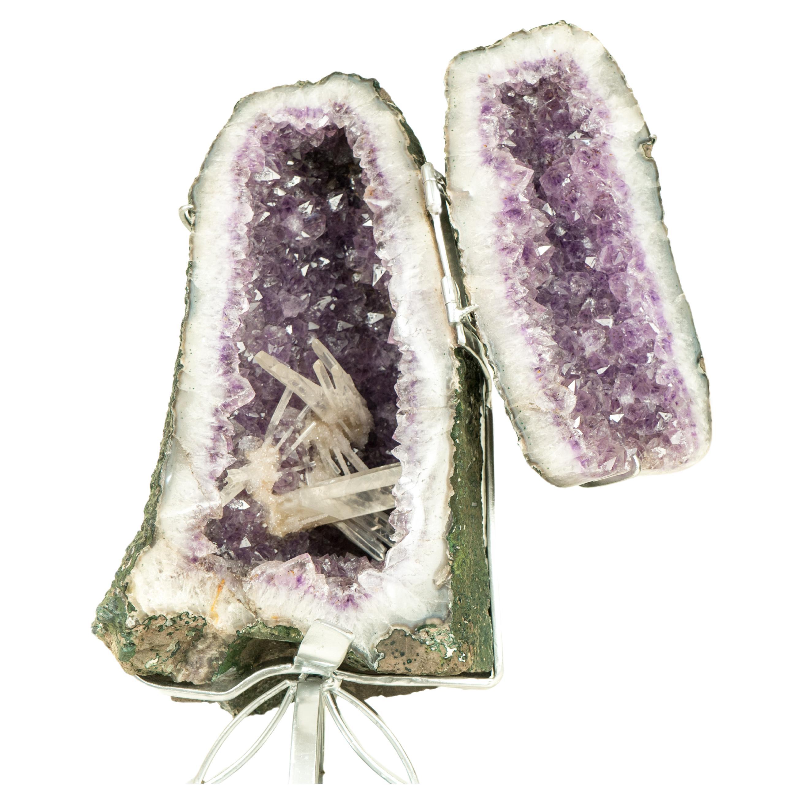 Rare, World-Class Calcite in Intact Amethyst Geode, A Natural Masterpiece For Sale