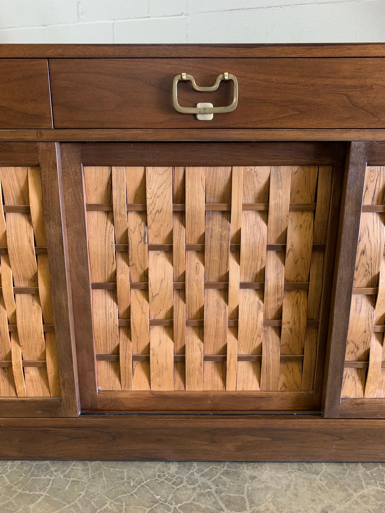 Walnut Rare Woven Front Cabinet by Edward Wormley for Dunbar