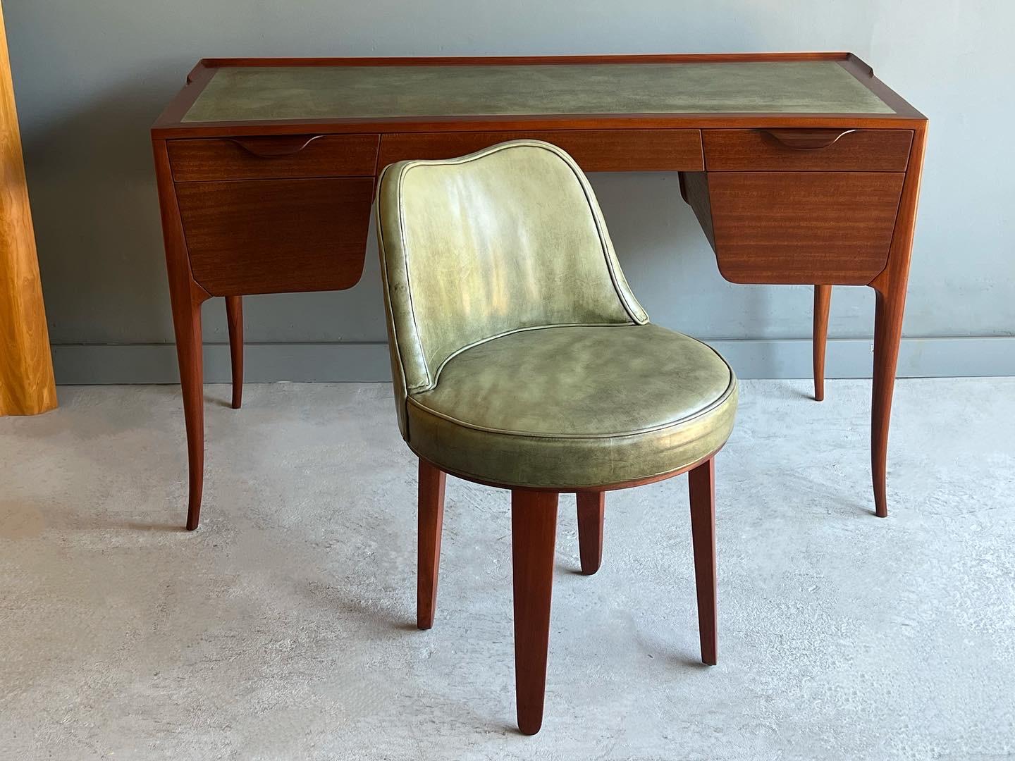 Rare Writing Desk & Chair by Edward Wormley for Dunbar, Leather Top 3