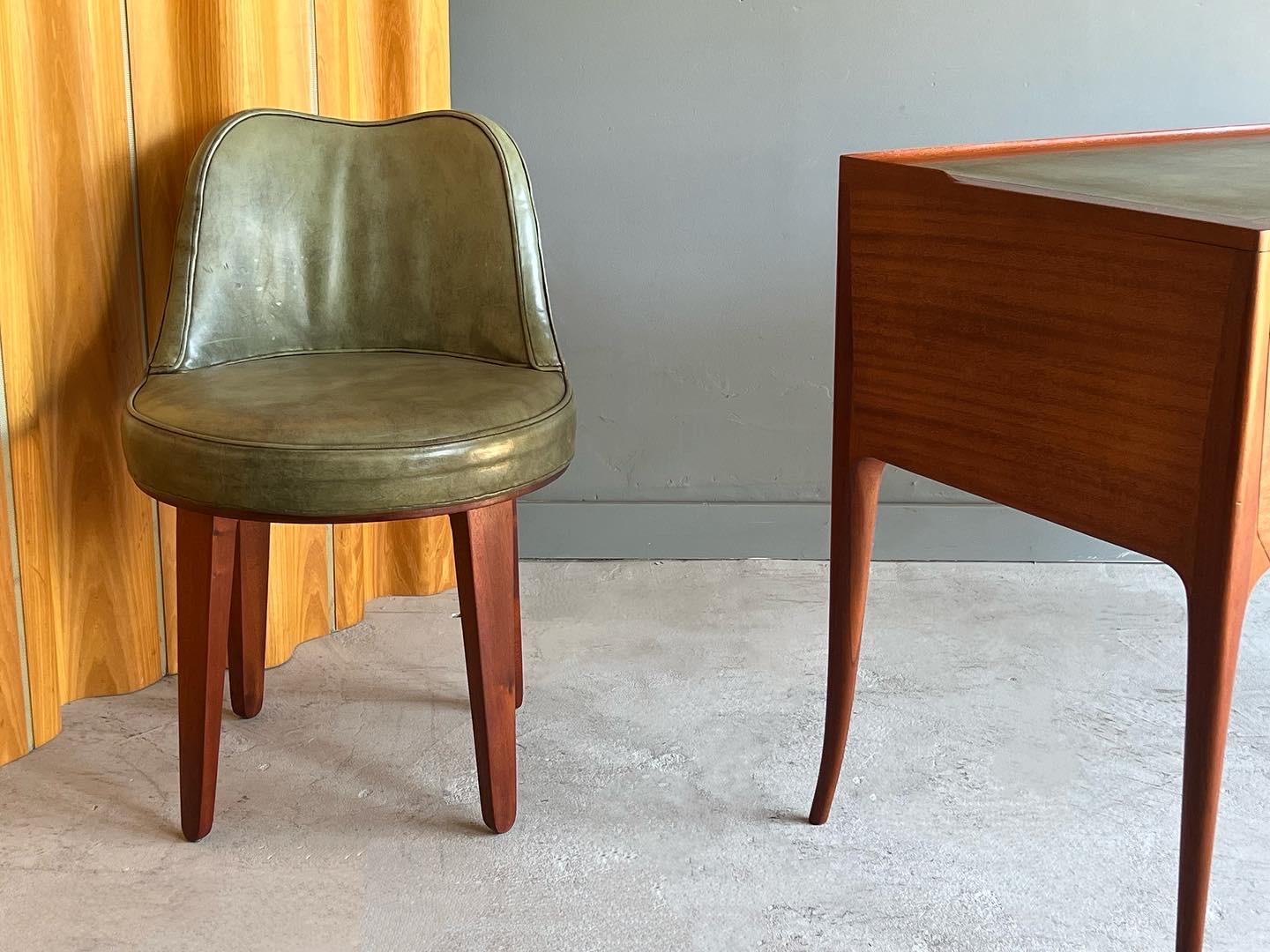 Rare Writing Desk & Chair by Edward Wormley for Dunbar, Leather Top 4