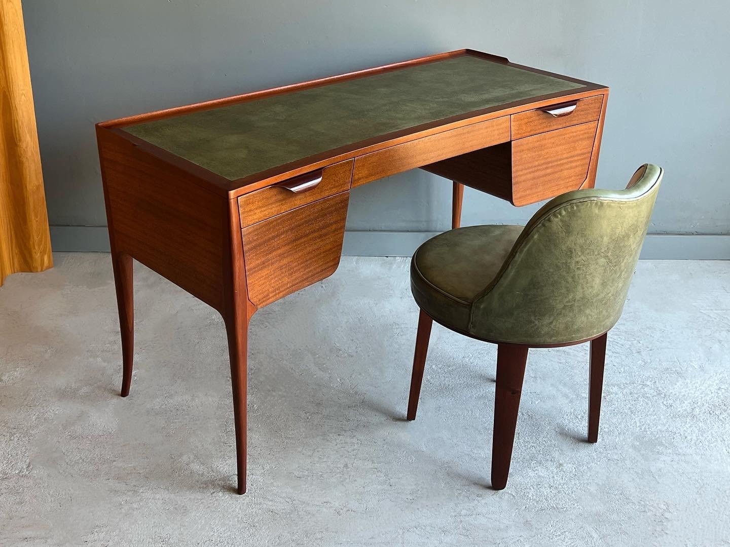 American Rare Writing Desk & Chair by Edward Wormley for Dunbar, Leather Top