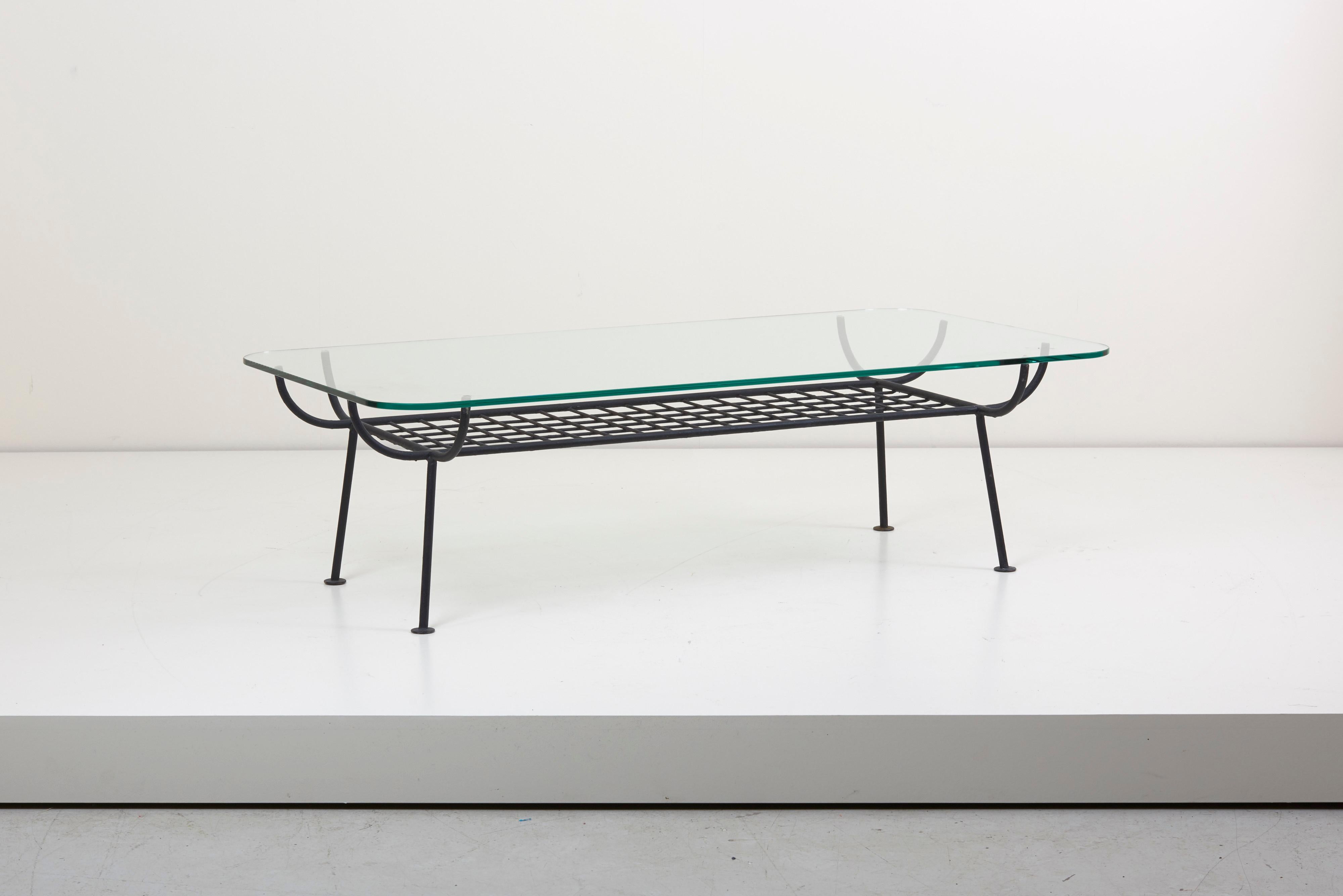 Rare Wrought Iron Coffee Table with Glass Top by George Nelson for Arbuck In Excellent Condition In Berlin, DE