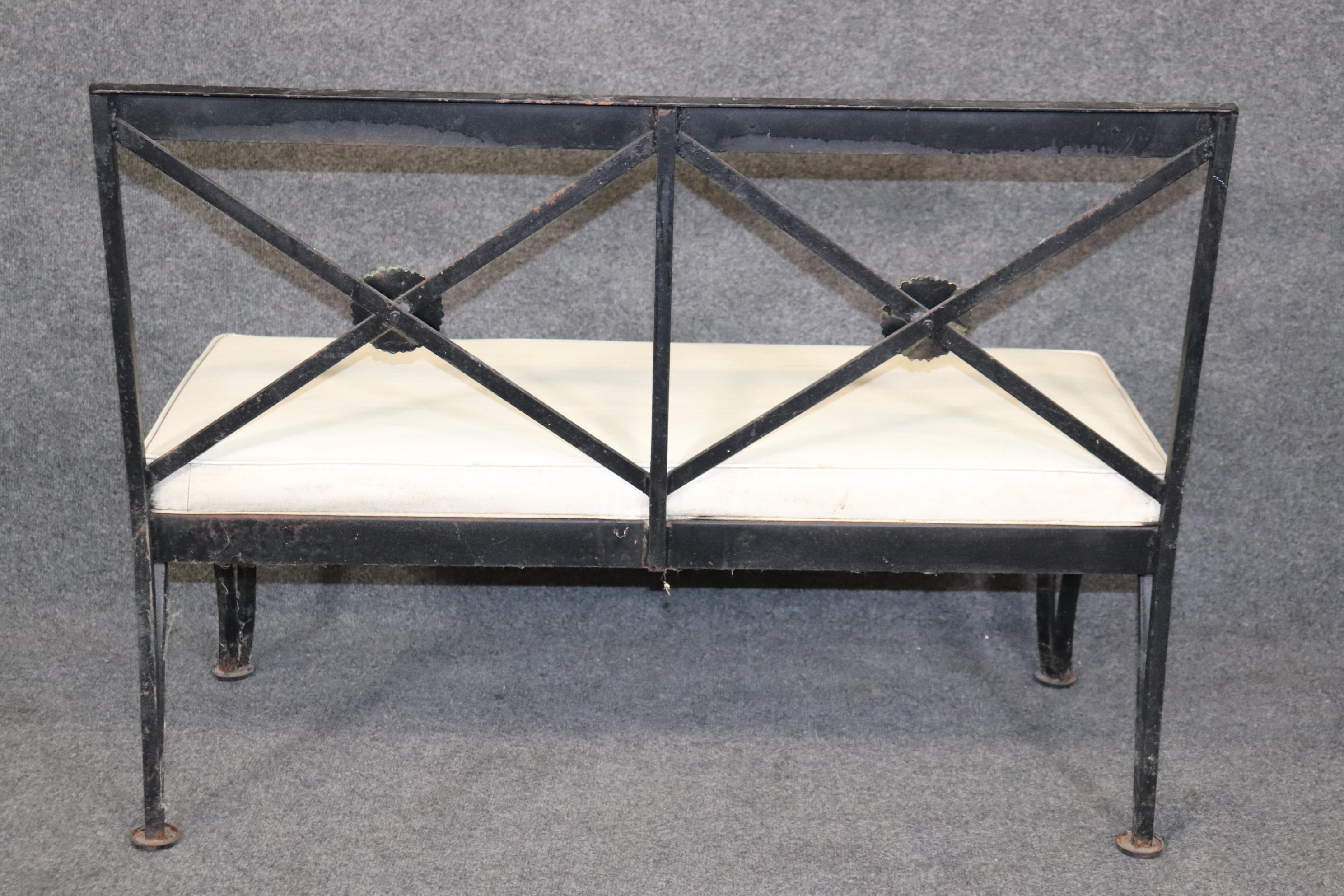 Rare Wrought Iron French Empire Indoor or Outdoor Armless Settee 2