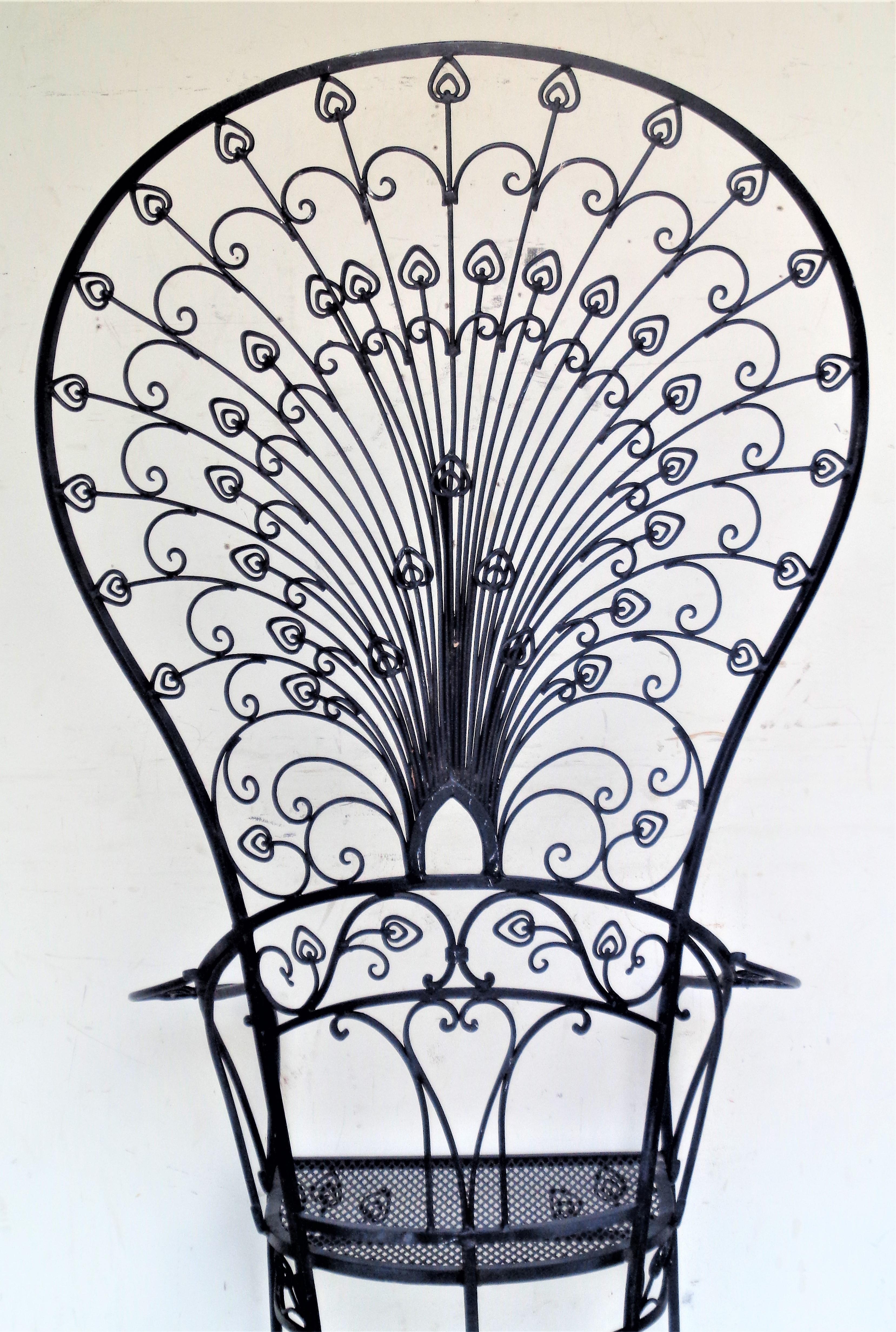 American  Rare Wrought Iron Peacock Chairs, JOHN SALTERINI SOLD / Florentine Craft Studio