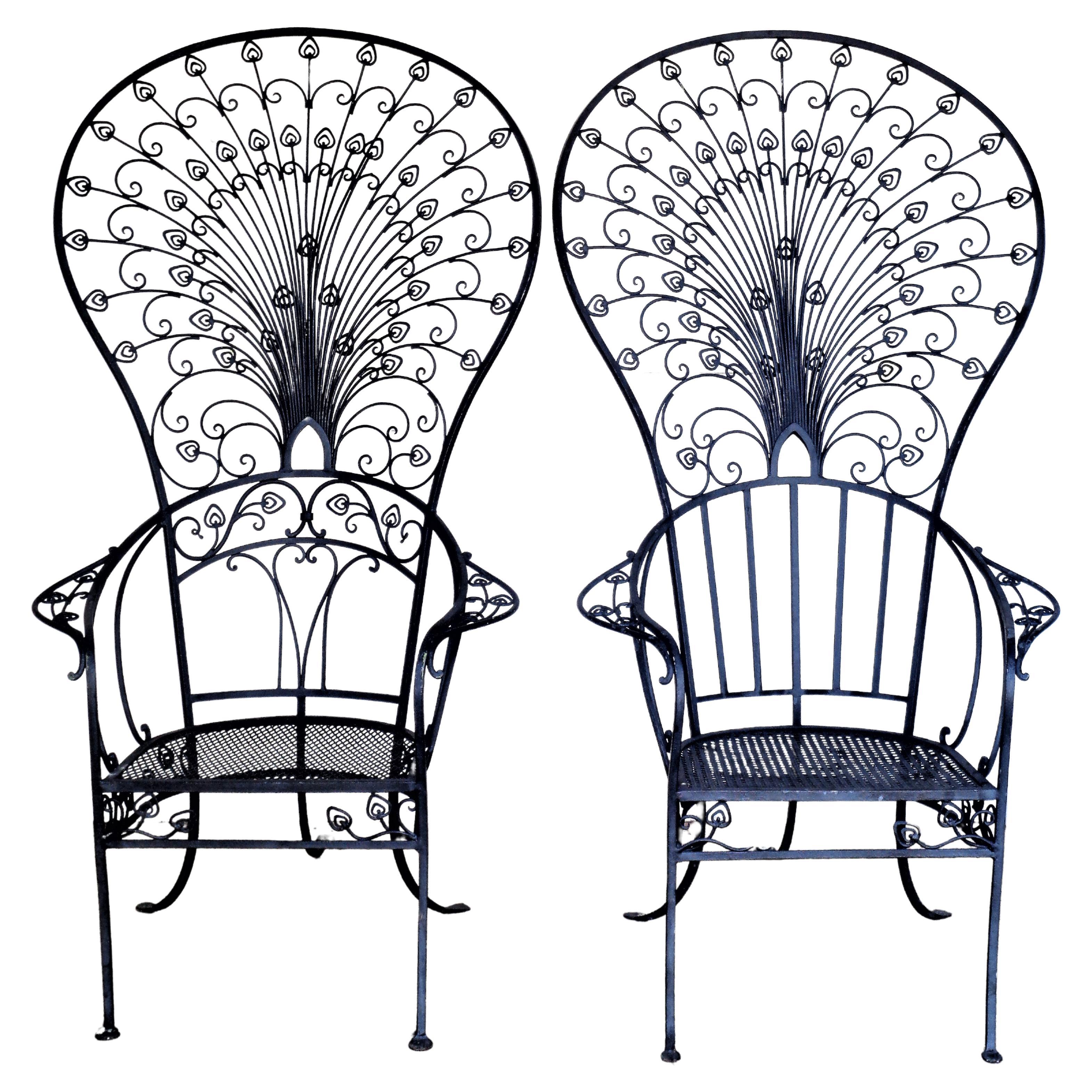 Rare Wrought Iron Peacock Chairs, JOHN SALTERINI SOLD / Florentine Craft Studio