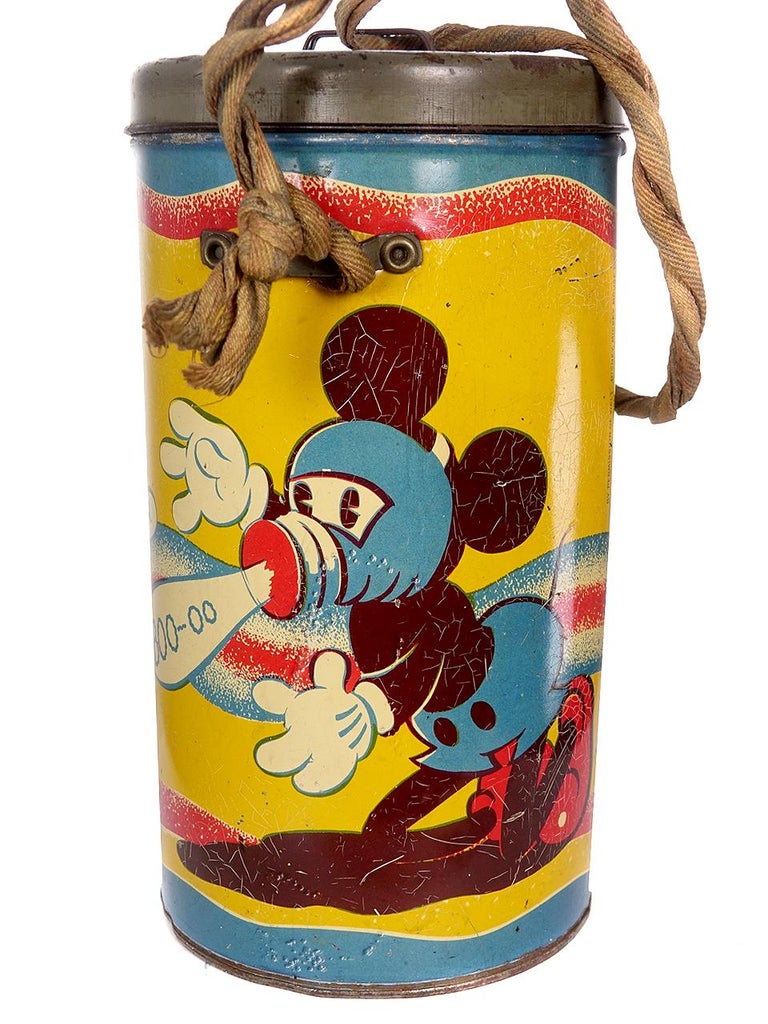 Industrial Rare WWII Mickey Mouse Gas Mask and Tin For Sale