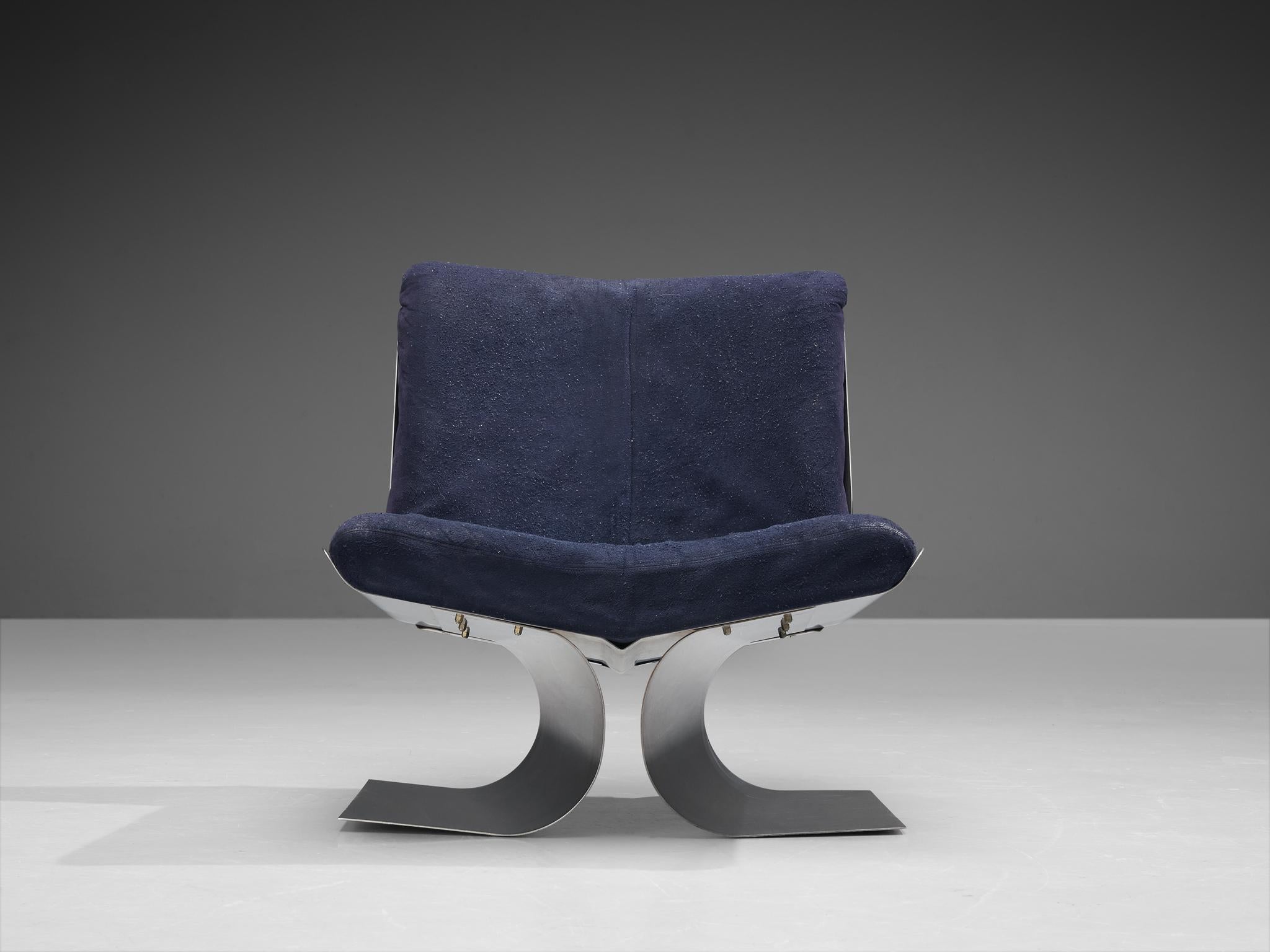 Rare chaise longue Xavier Féal en acier brossé 3
