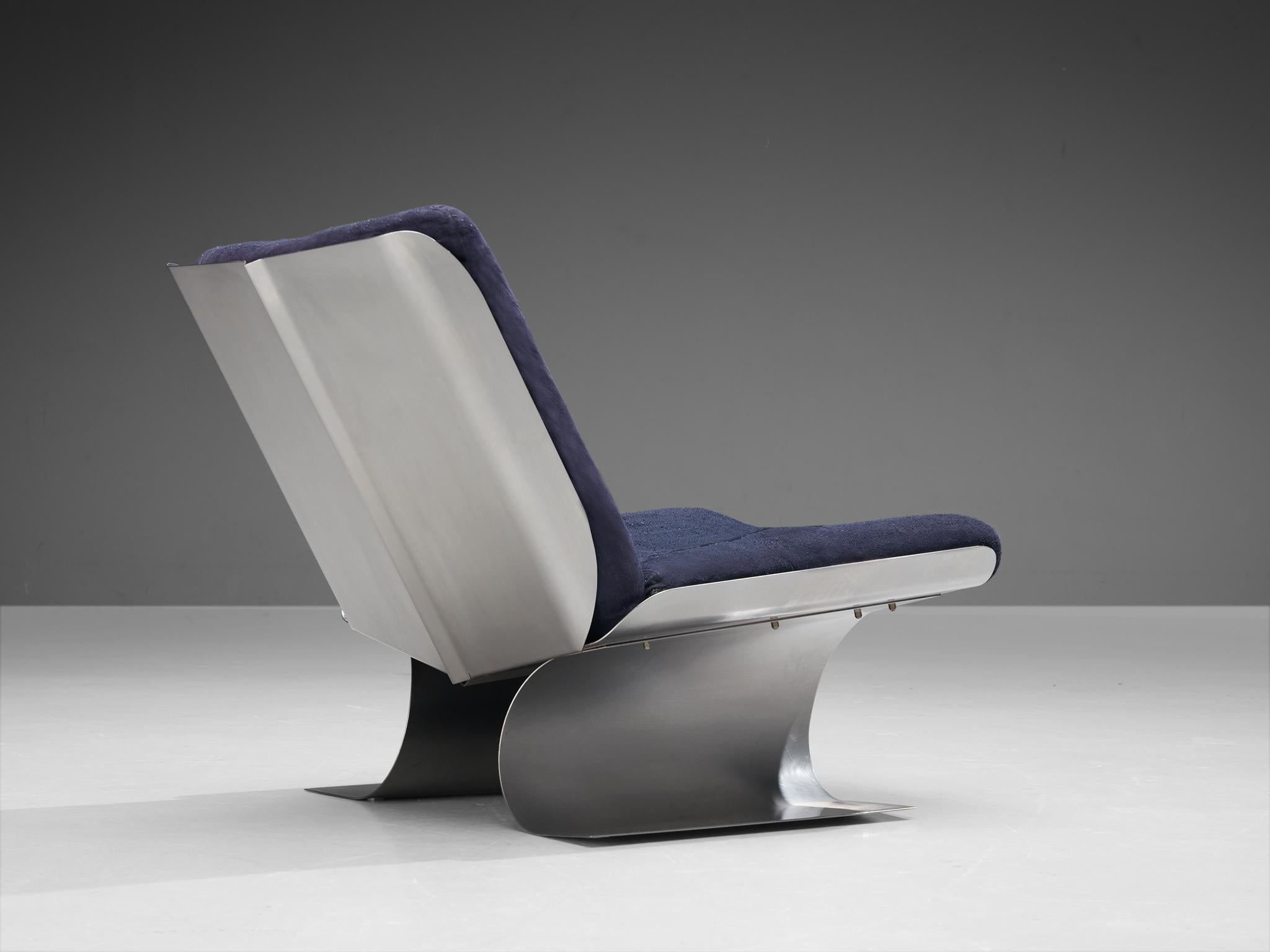 Postmoderne Rare chaise longue Xavier Féal en acier brossé