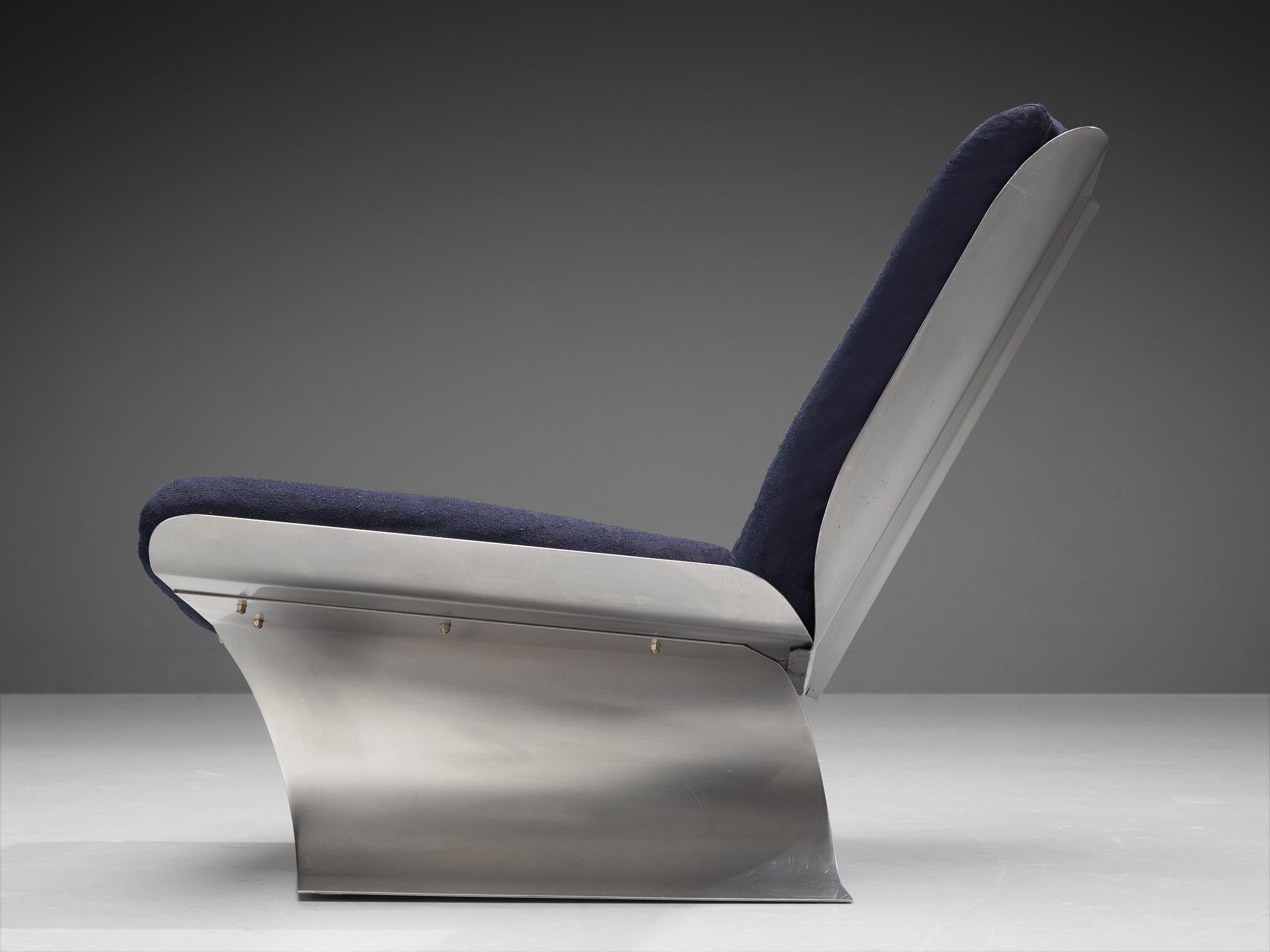 Français Rare chaise longue Xavier Féal en acier brossé