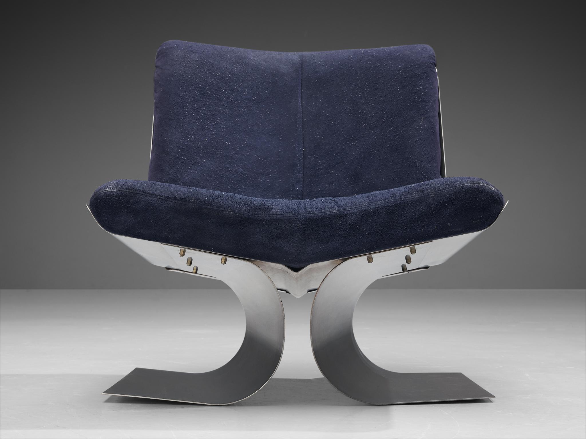 Rare chaise longue Xavier Féal en acier brossé Bon état à Waalwijk, NL