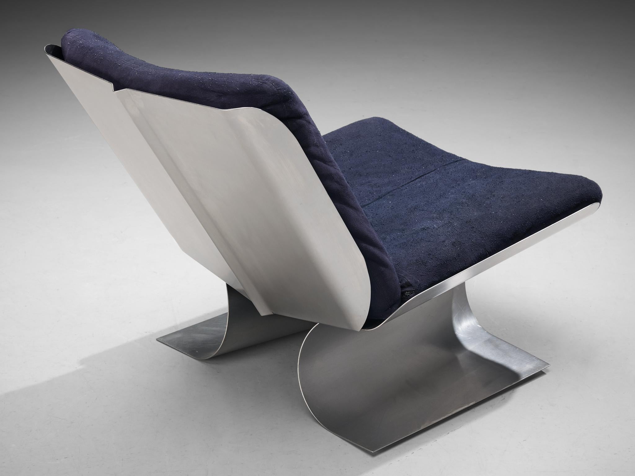 Acier inoxydable Rare chaise longue Xavier Féal en acier brossé