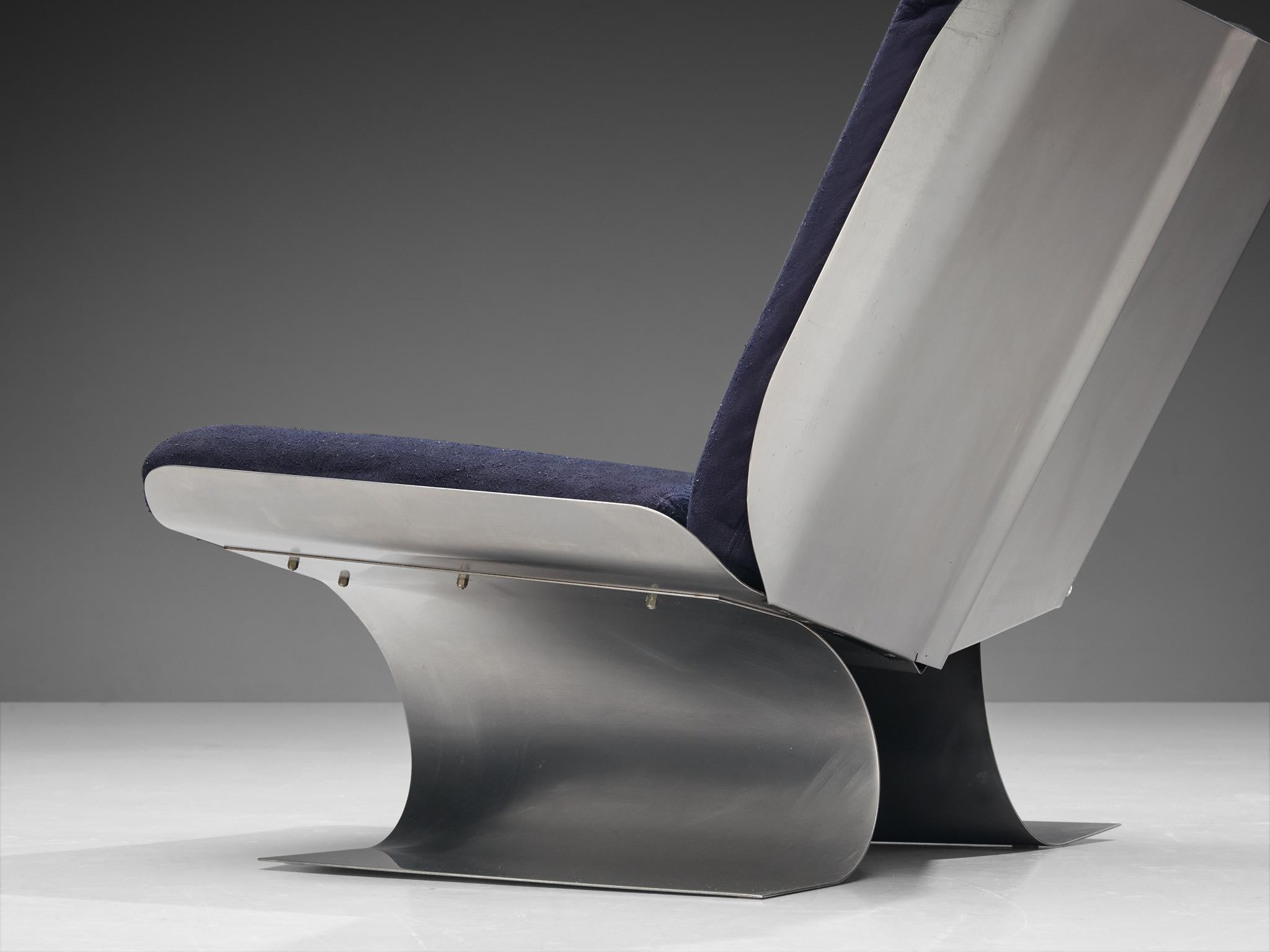 Rare chaise longue Xavier Féal en acier brossé 1