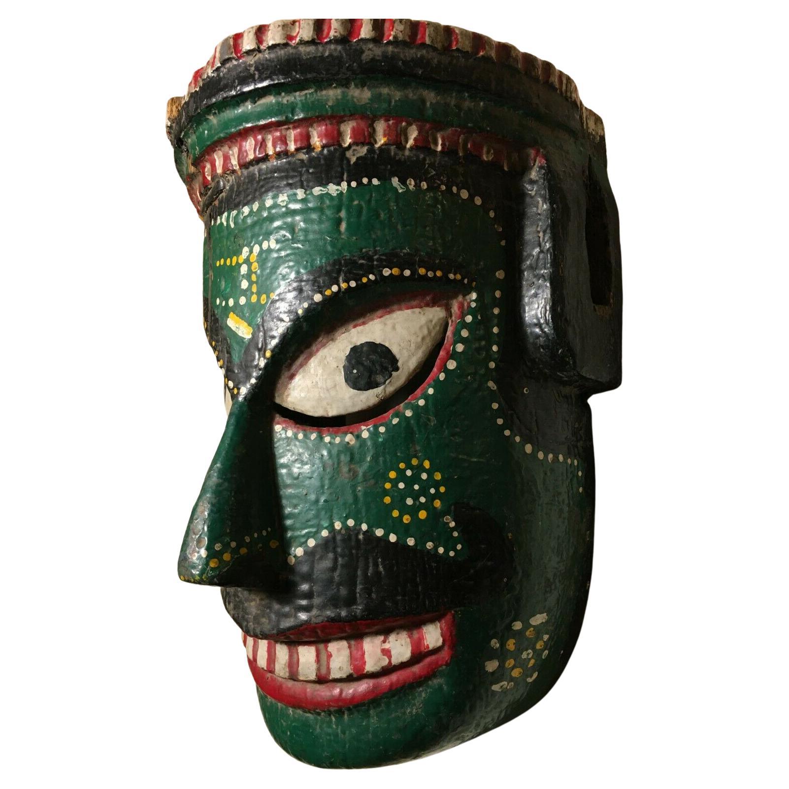 Rare XL Antique 1930s Hindu Indian 
India
 N. Maharashtra "Nasik" Mask! Vibrant! For Sale