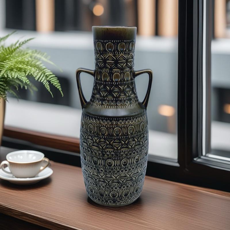 **Rare Extra Large Mid-Century Modern Urn Vase by Bodo Mans for BAY Keramik, 1960s/1970s**  

This exceptional extra-large urn vase, designed by Bodo Mans for BAY Keramik in West Germany, circa 1960s/1970s, is a standout piece of Mid-Century Modern